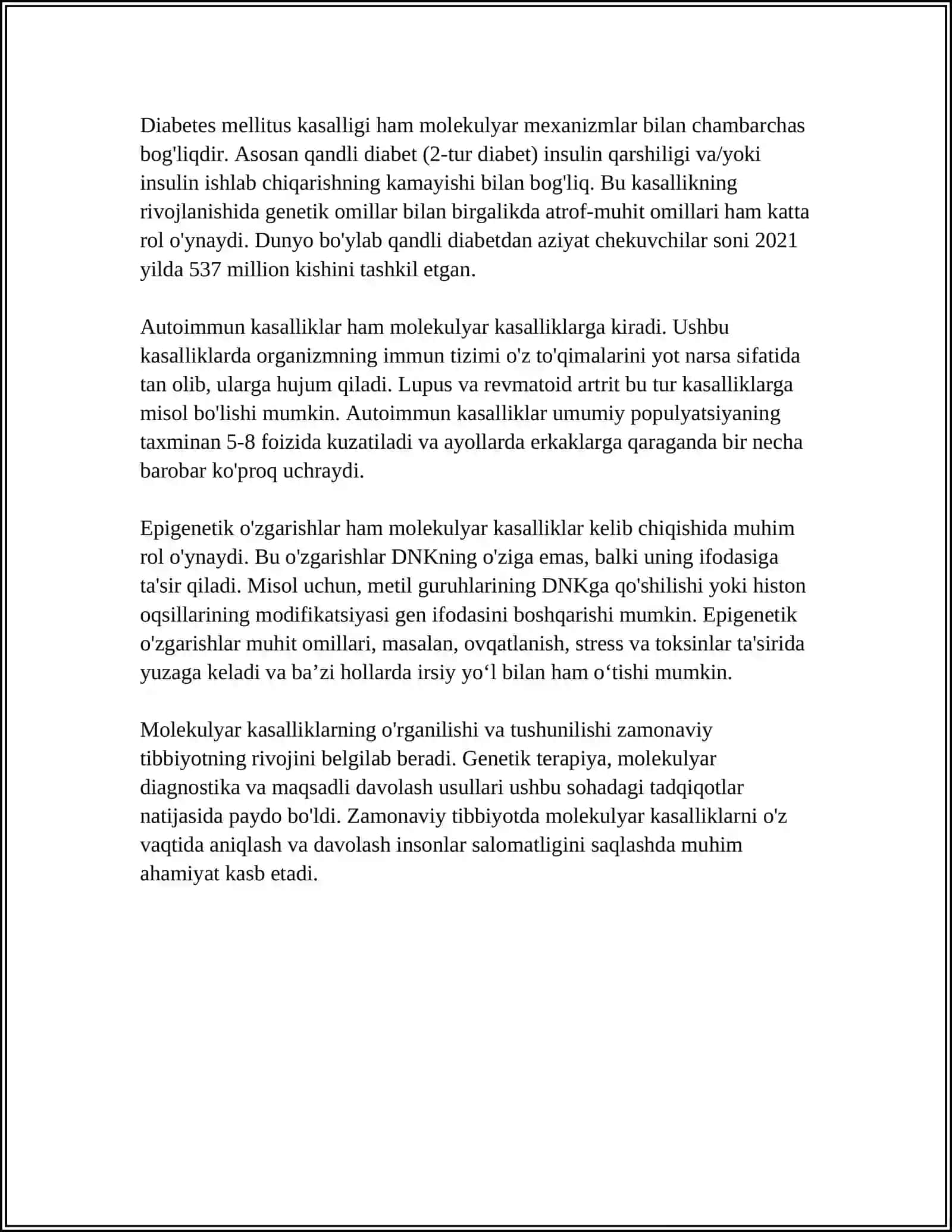 MOLEKULYAR KASALLIKLAR VA ULARNING SALBIY OQIBATLARI REFERAT 4