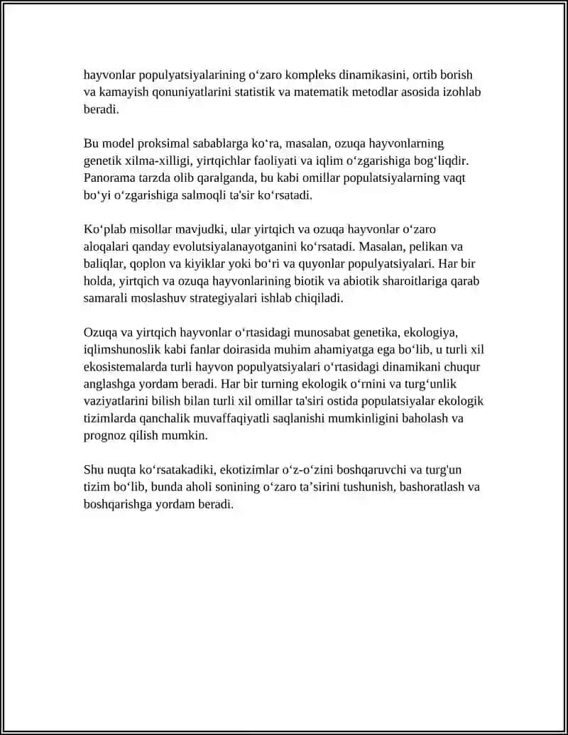 EKOLOGIK TIZIMLARDA HAYVON POPULYATSIYASINING OʻZARO TA'SIRI 4