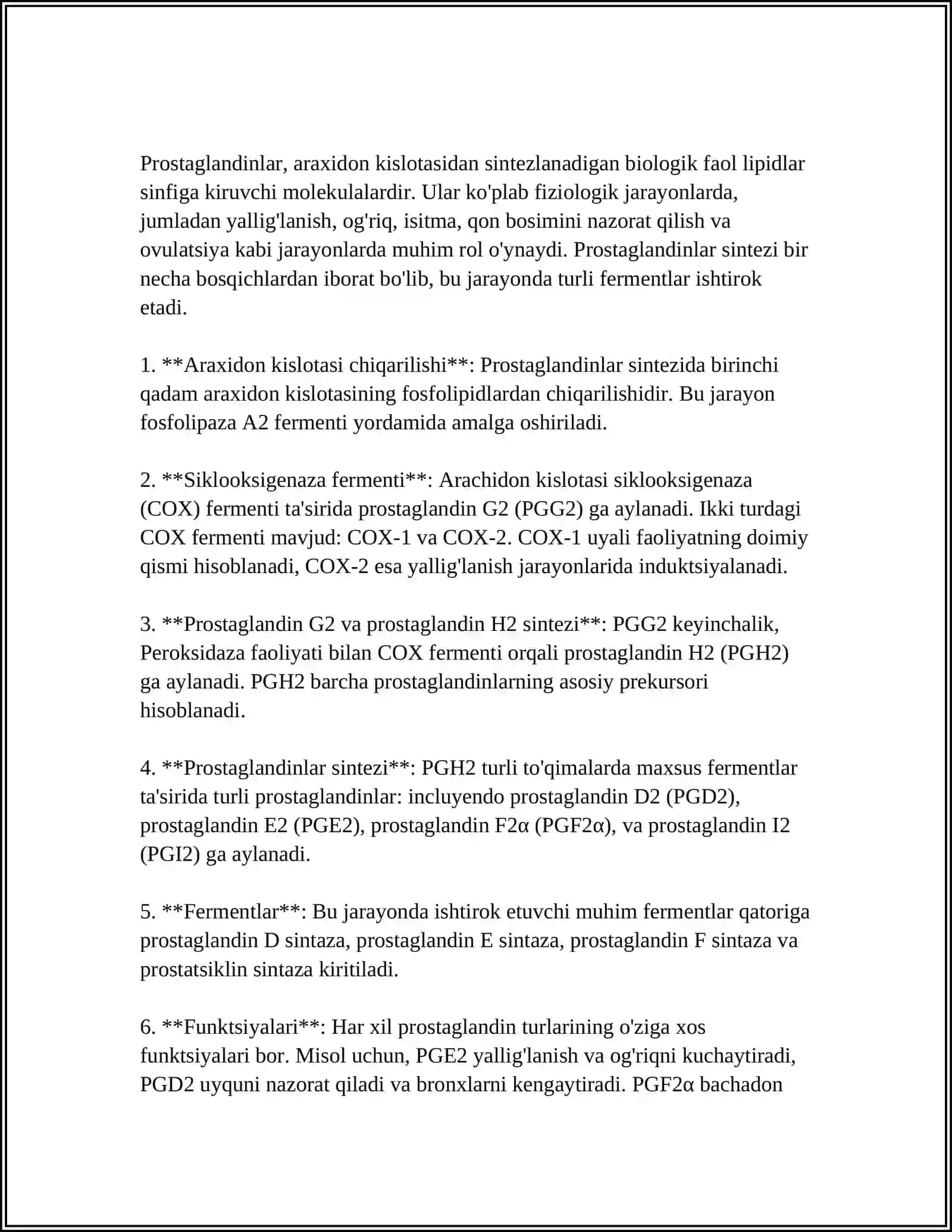 GORMONOIDLAR. PROSTAGLANDINLAR VA ULARNING BIOLOGIK AHAMIYATI 4