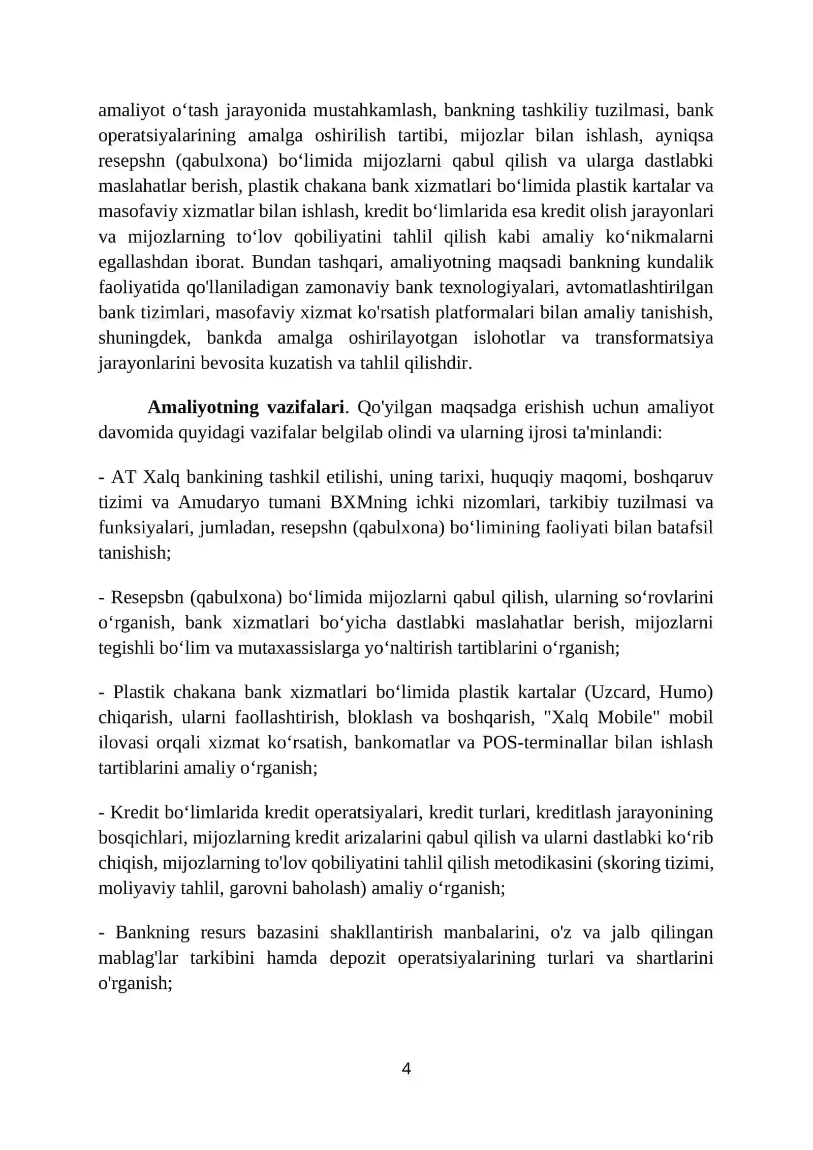 XALQ BANKI BOʻYICHA AMALIYOT HISOBOTI. 60 LIST. 4