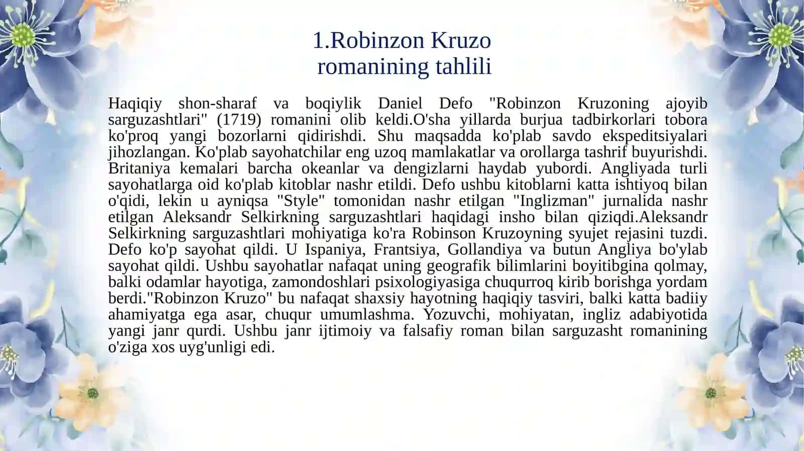 Deniel Defonning “Robinzon Kruzo” romanida ma'rifat g'oyasi 4