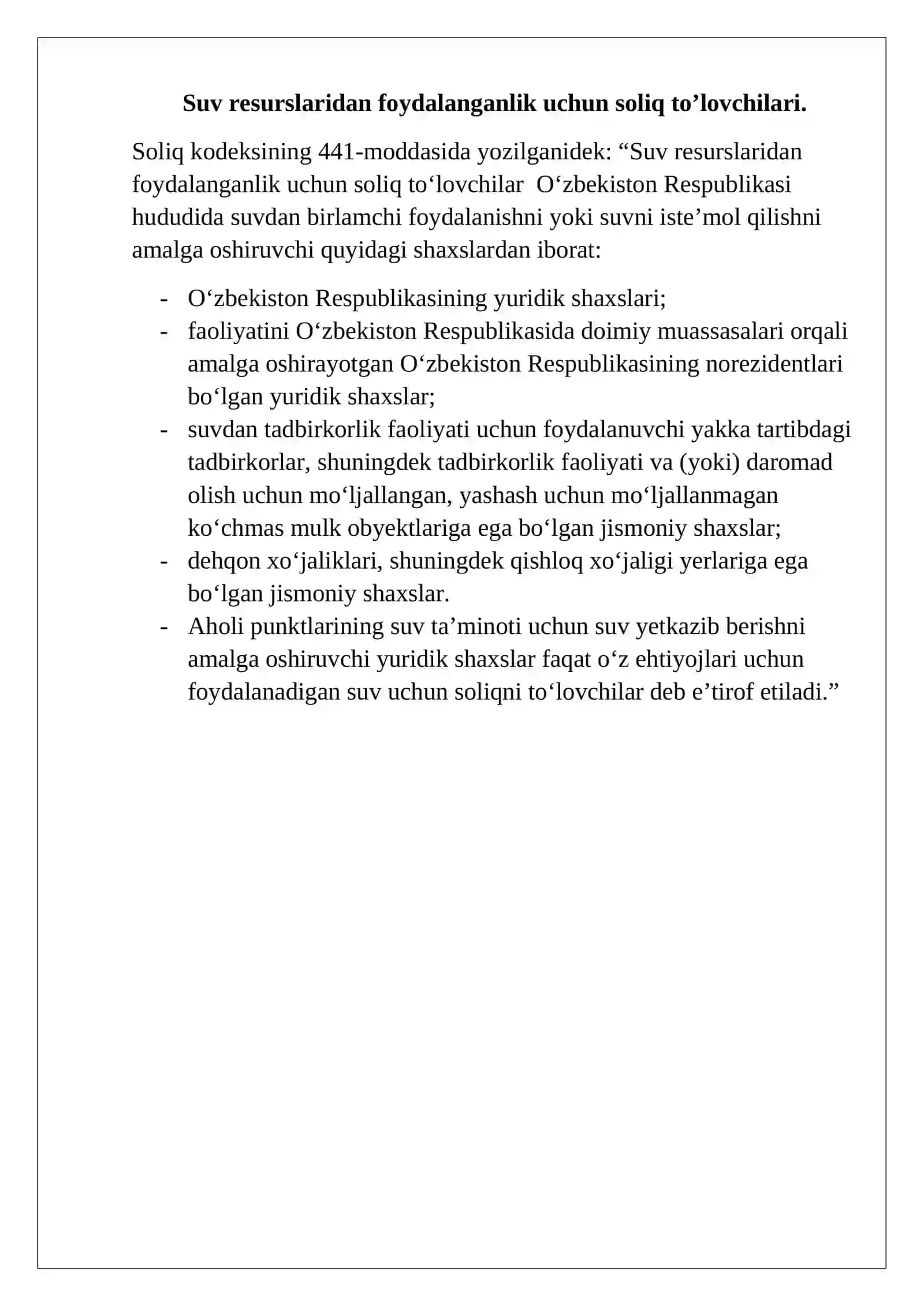 Suv resurslaridan foydalanganlik uchun soliq 4