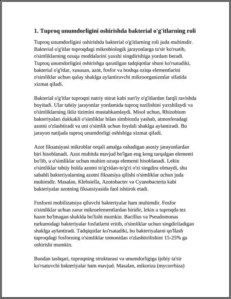 Tuproq unumdorligini oshirishda bakteriologik õg'itlarni qôllash 4