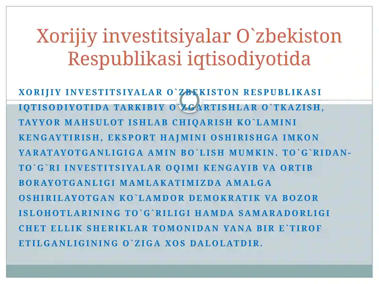 Xorijiy investitsiyalarni jalb qilish va o`zlashtirish maqsadida investorlarga beriladigan imtiyozlar 4