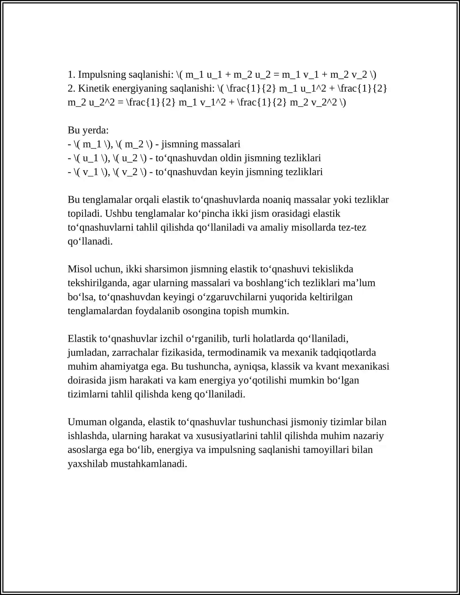 ELASTIK VA NOELASTIK TOʻQNASHUVLAR 4