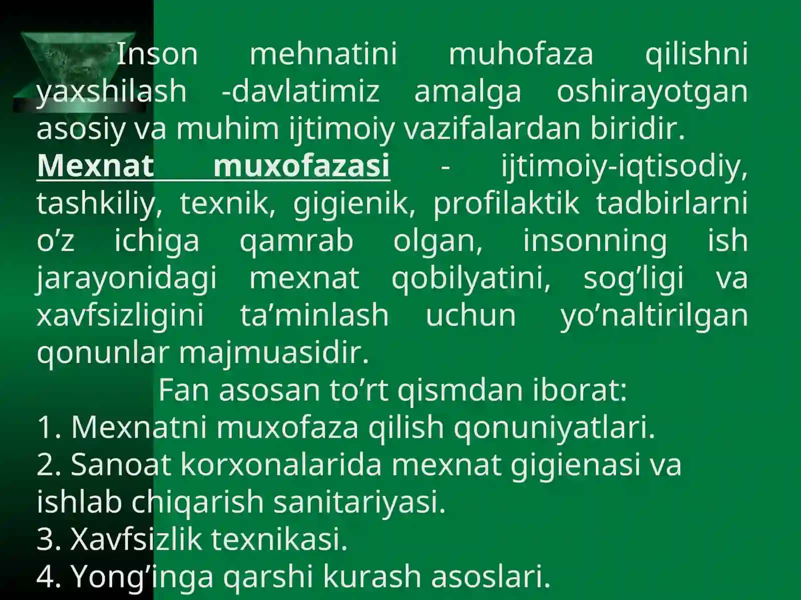 MEXNAT MUXOFAZASI FANINING MAQSADI VA TALABLARI 4