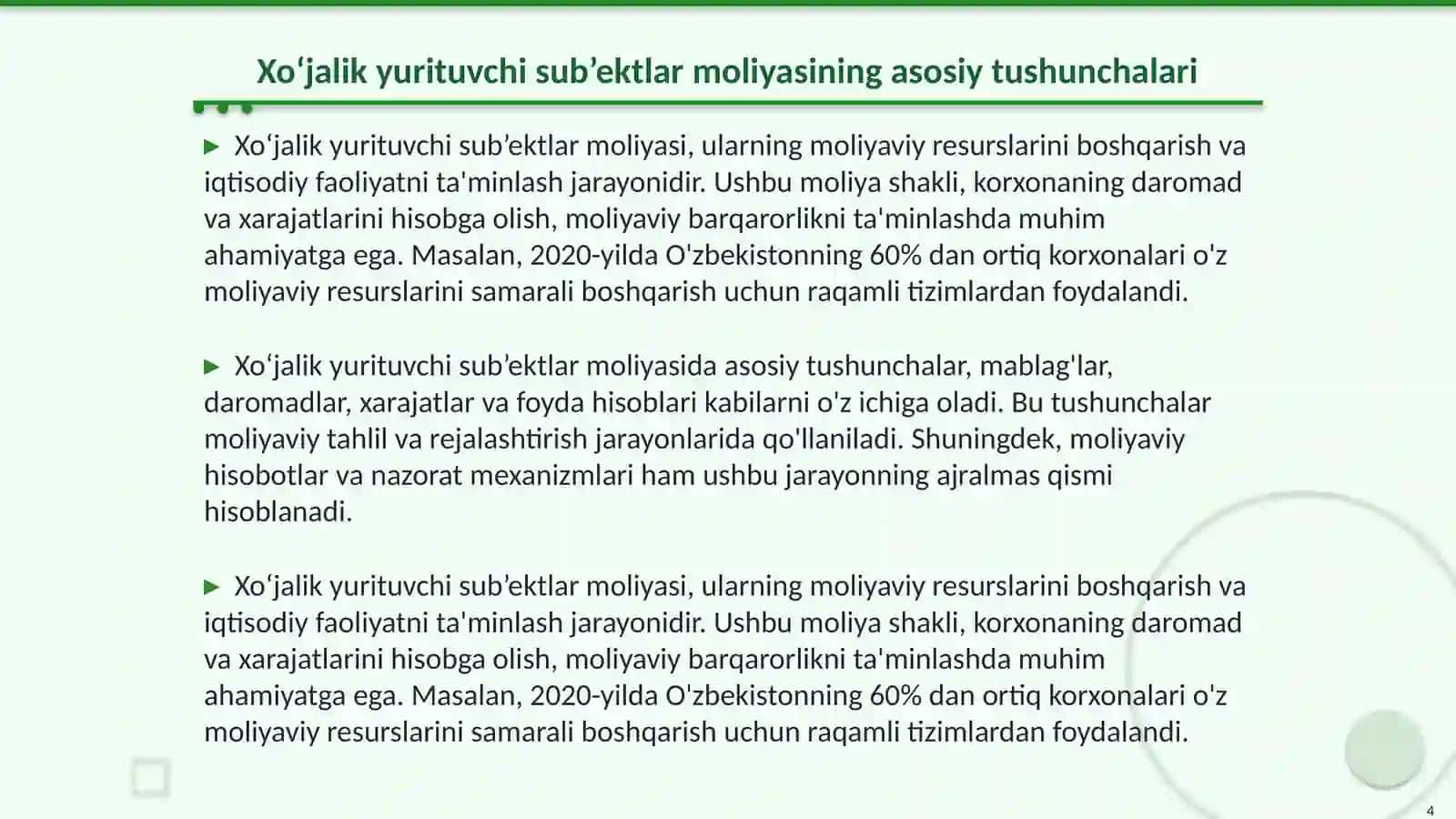 Iqtisodiyotni liberallashtirish sharoitida xo‘jalik yurituvchi sub’ektlar moliyasining mohiyati va funksiyalari 4