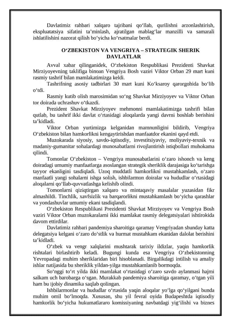 O‘ZBEKISTON RESPUBLIKASIDAGI IQTISODIY, IJTIMOIY-SIYOSIY VOQEALARGA DOIR MA’LUMOTLAR 4