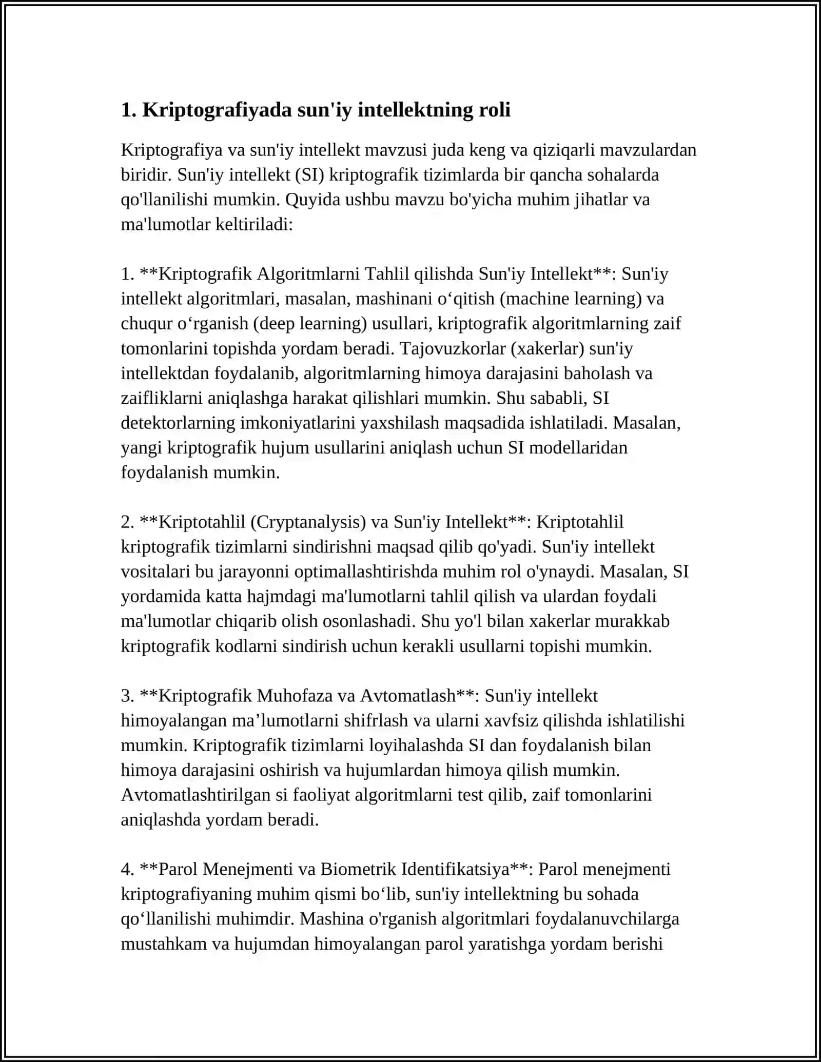 KRIPTOGRAFIYA VA SUN'IY INTELLEKT: O'ZARO TA'SIR 4