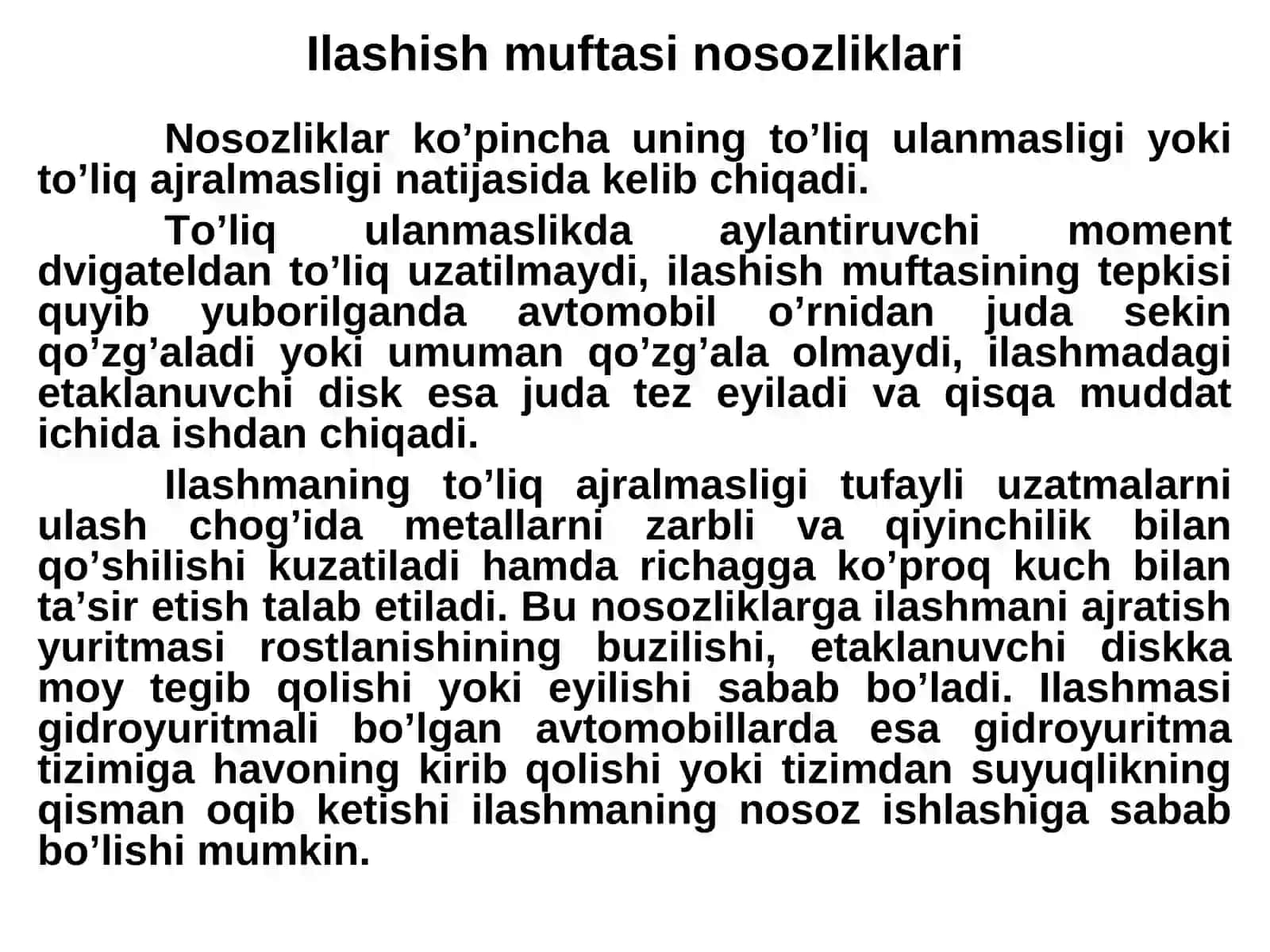 Avtomobil transmissiyasiga TXK va ta’mirlash ishlari texnologiyasi 4