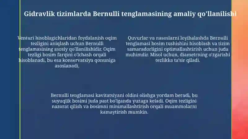 Bernuliy tenglamasing gidravlik tizimlarda amaliy qulanilishi 4