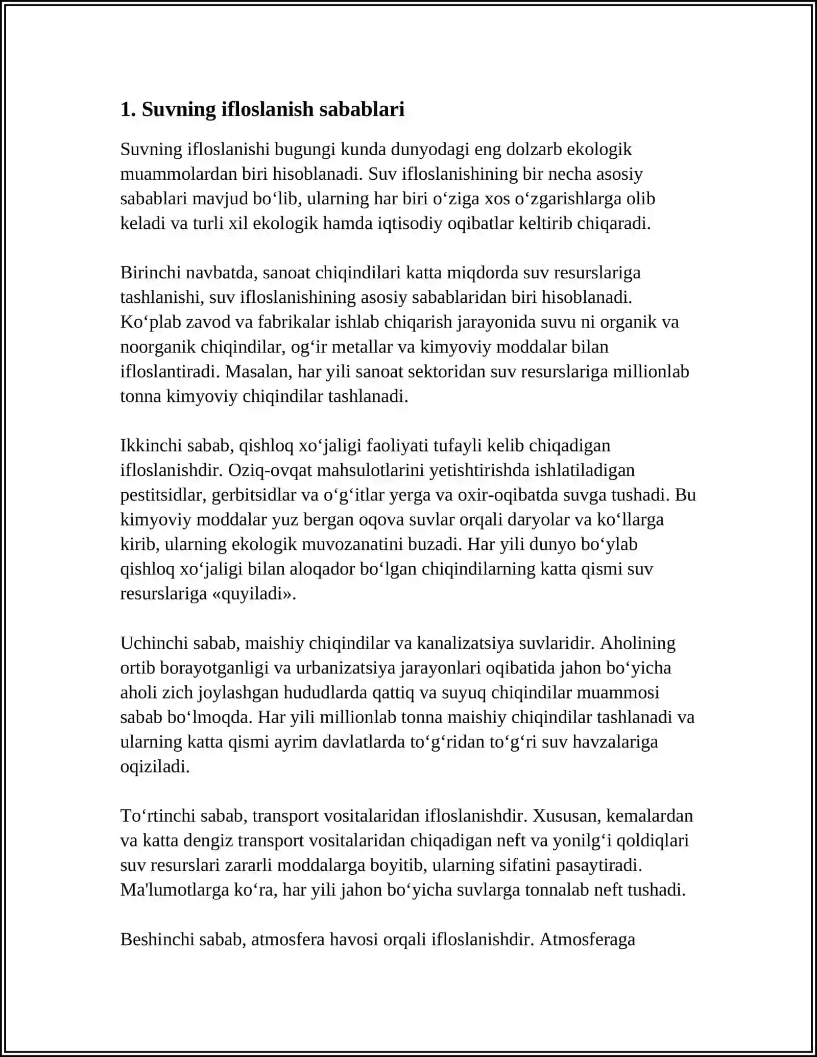 MAVZU: SUVNING IFLOSLANISHI 4