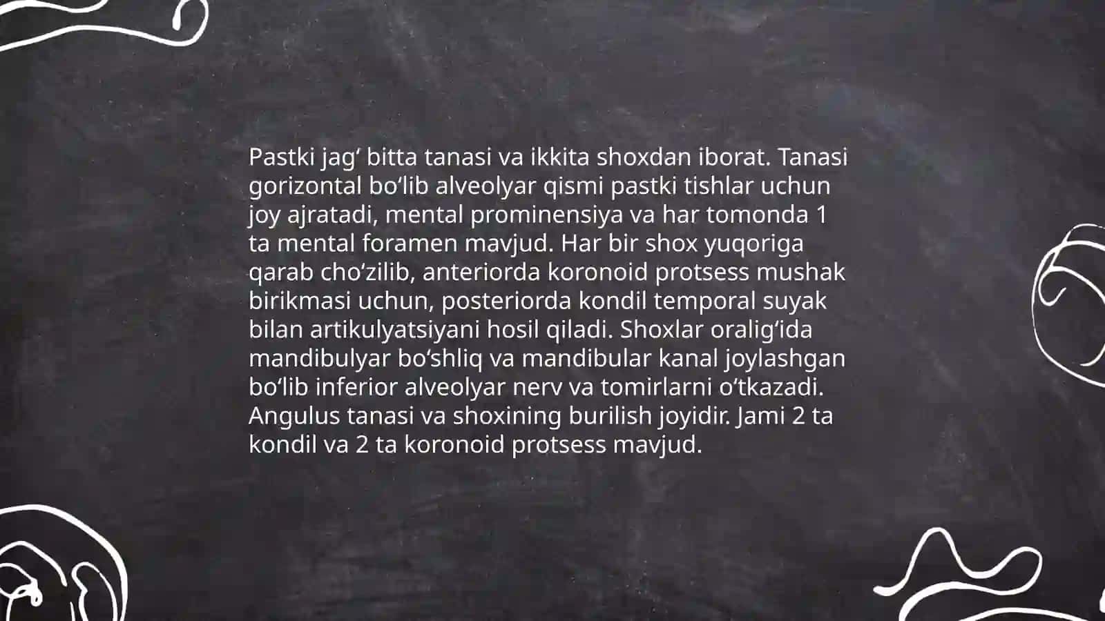 Yuz suyaklari yuqori va pastki jagʻ yanoq tanglay va til ostisuyaklari 4