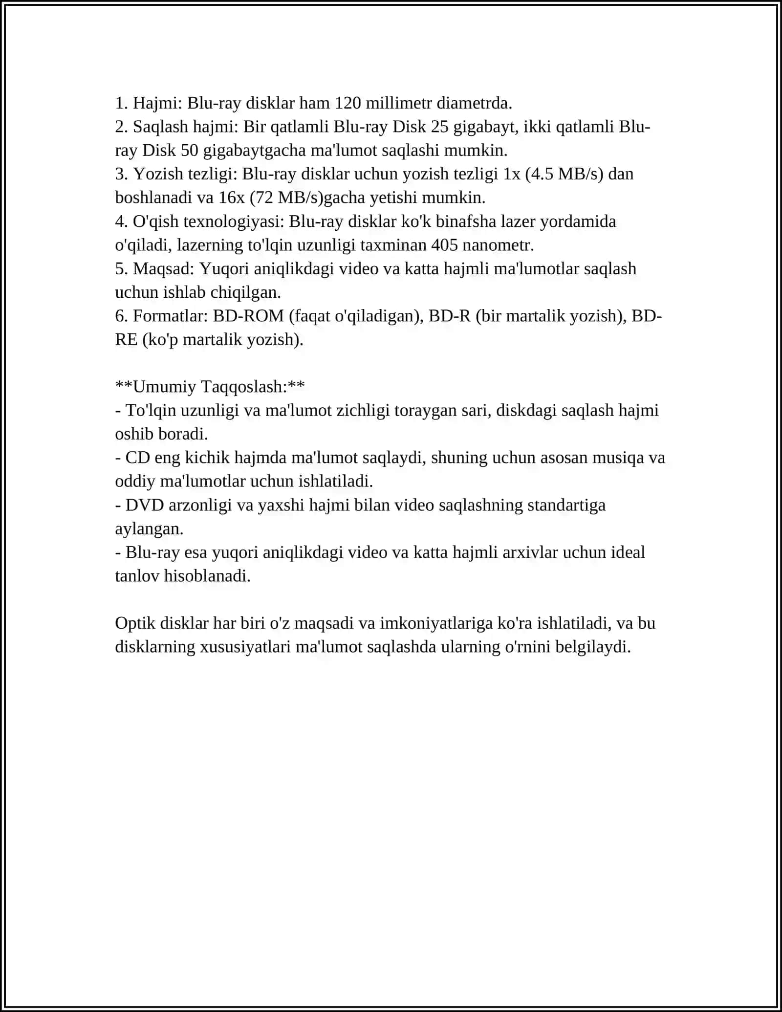 Optik Disklar: CD, DVD, Blu-ray Xususiyatlari 4
