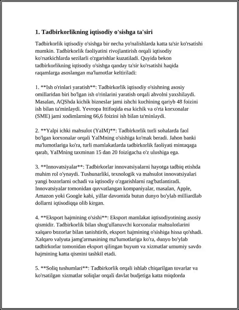 Tadbirkorlik Faoliyatining Ahamiyati va Rivojlanish Istiqbollari 4