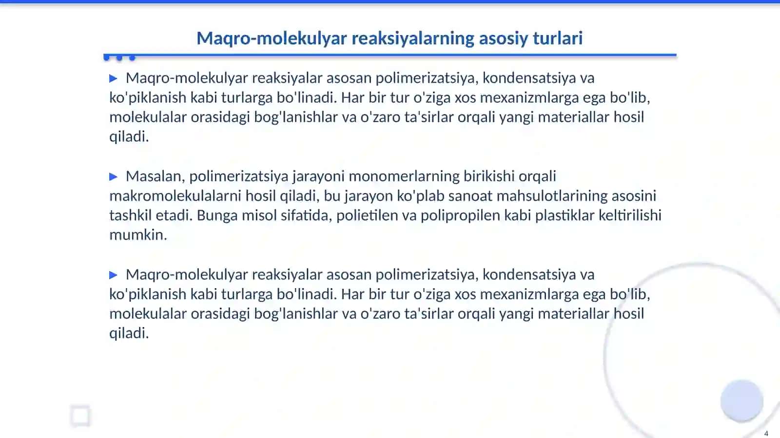 Mаkrоmоlеkulyar rеаksiyalаr vа ulаrning turlаri 4