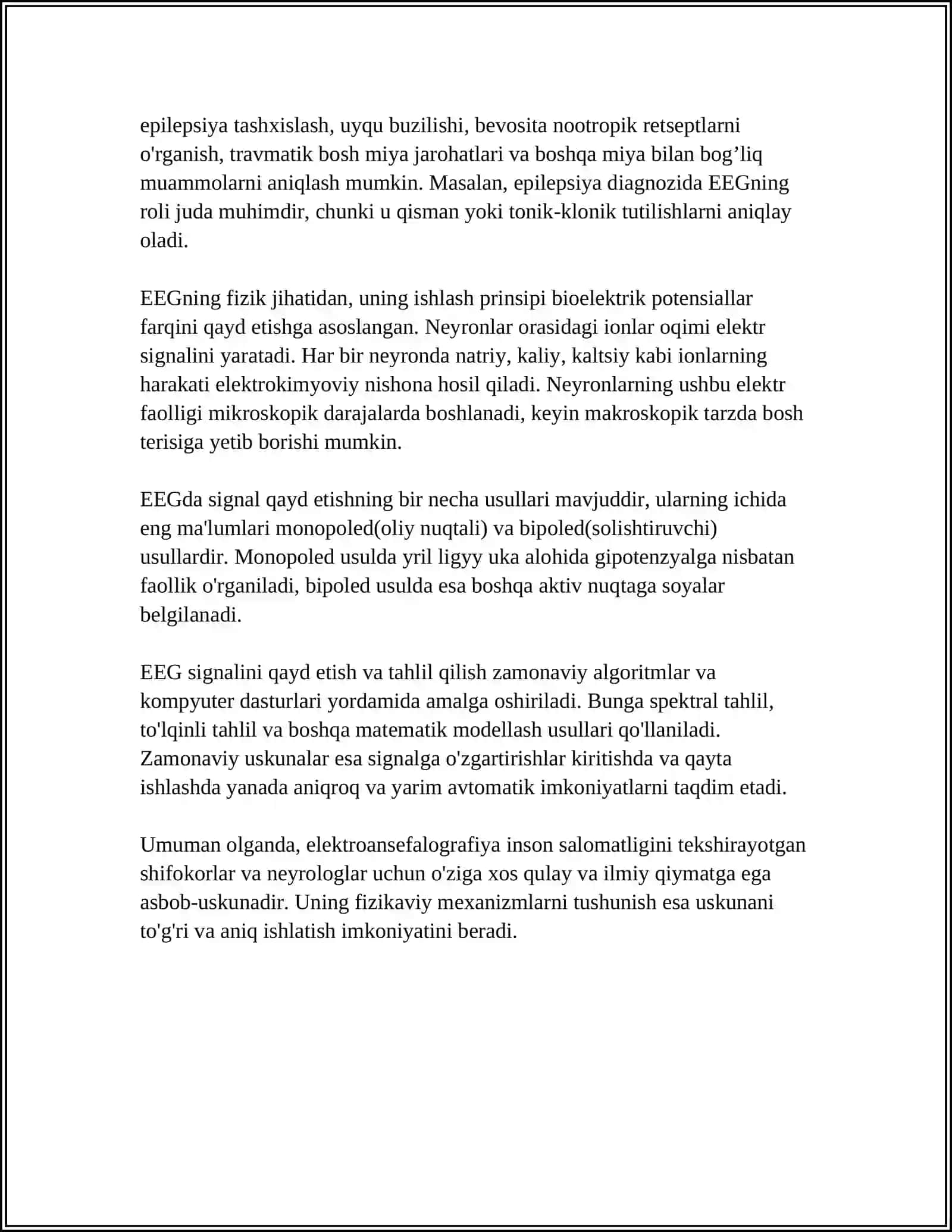 ELEKTROANSEFALOGRAFIYA (EEG), ELEKTROKORTIKOGRAFIYA (EKG), MAGNITOENSEFALOGRAFIYA (MEG) USULLARNING ISHLASHI 4
