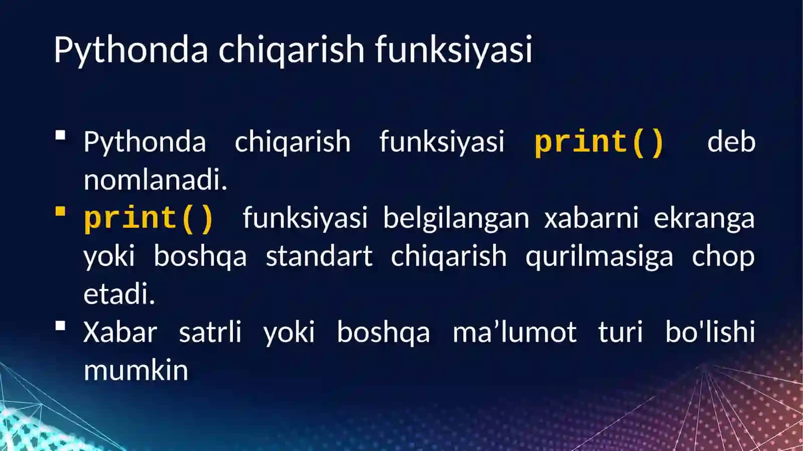 PYTHONDA KIRITISH VA CHIQARISH FUNKSIYALARI 4