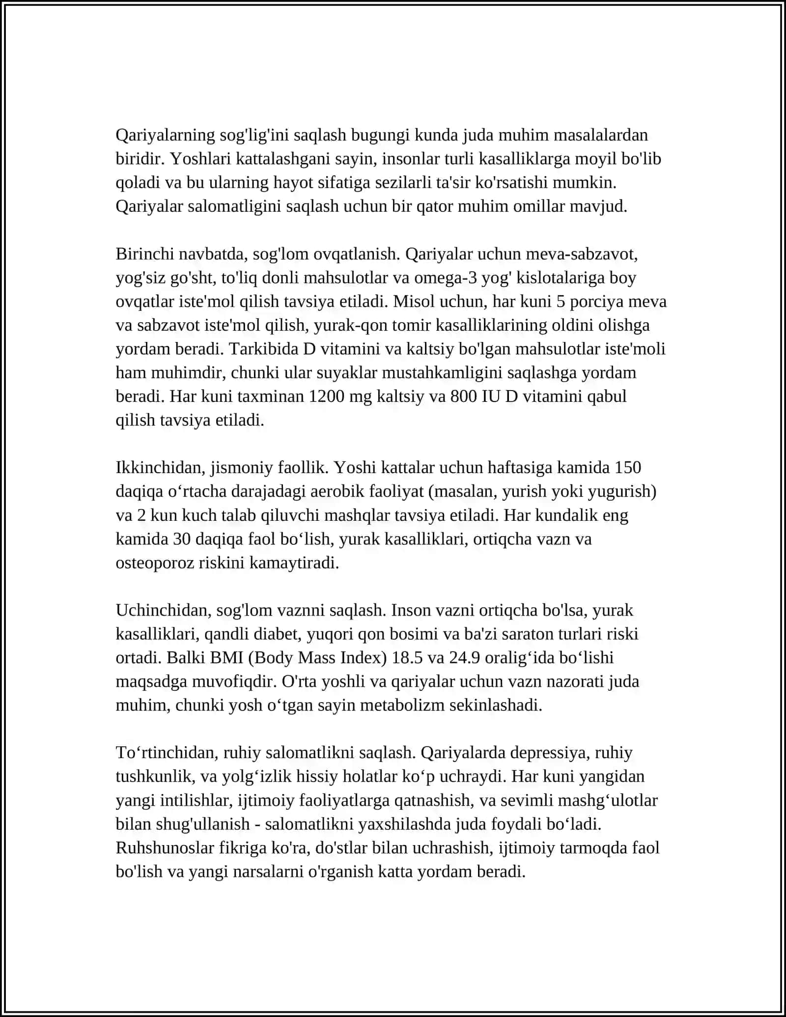 KEKSALIK VA QARIYALIK 4