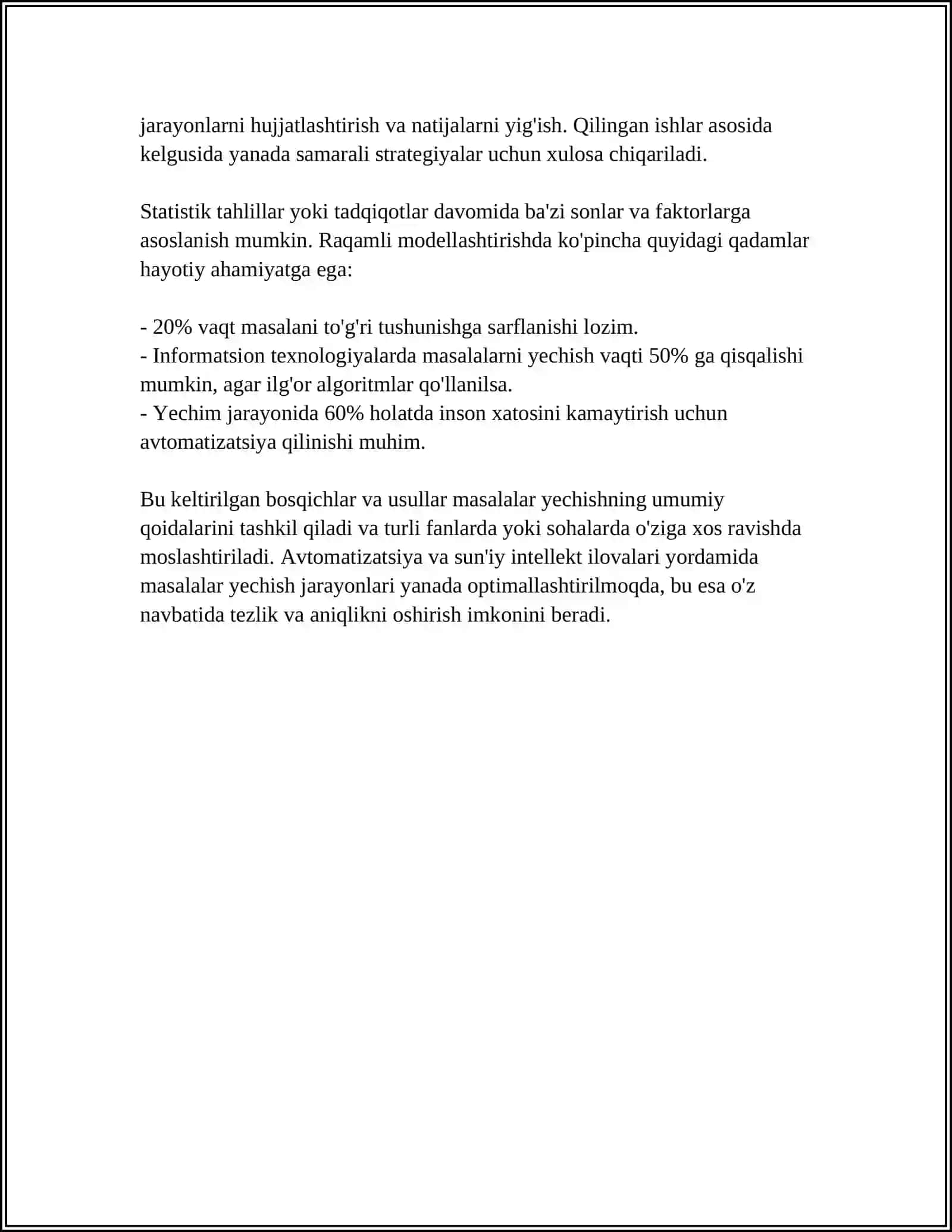 MASALALAR YECHISHGA ÒRGATISH BOSQICHLARI VA UNING MANTIQIY ASOSI. MASALALAR TURLARI VA UNING USTIDA IJODIY ISHLASH 4