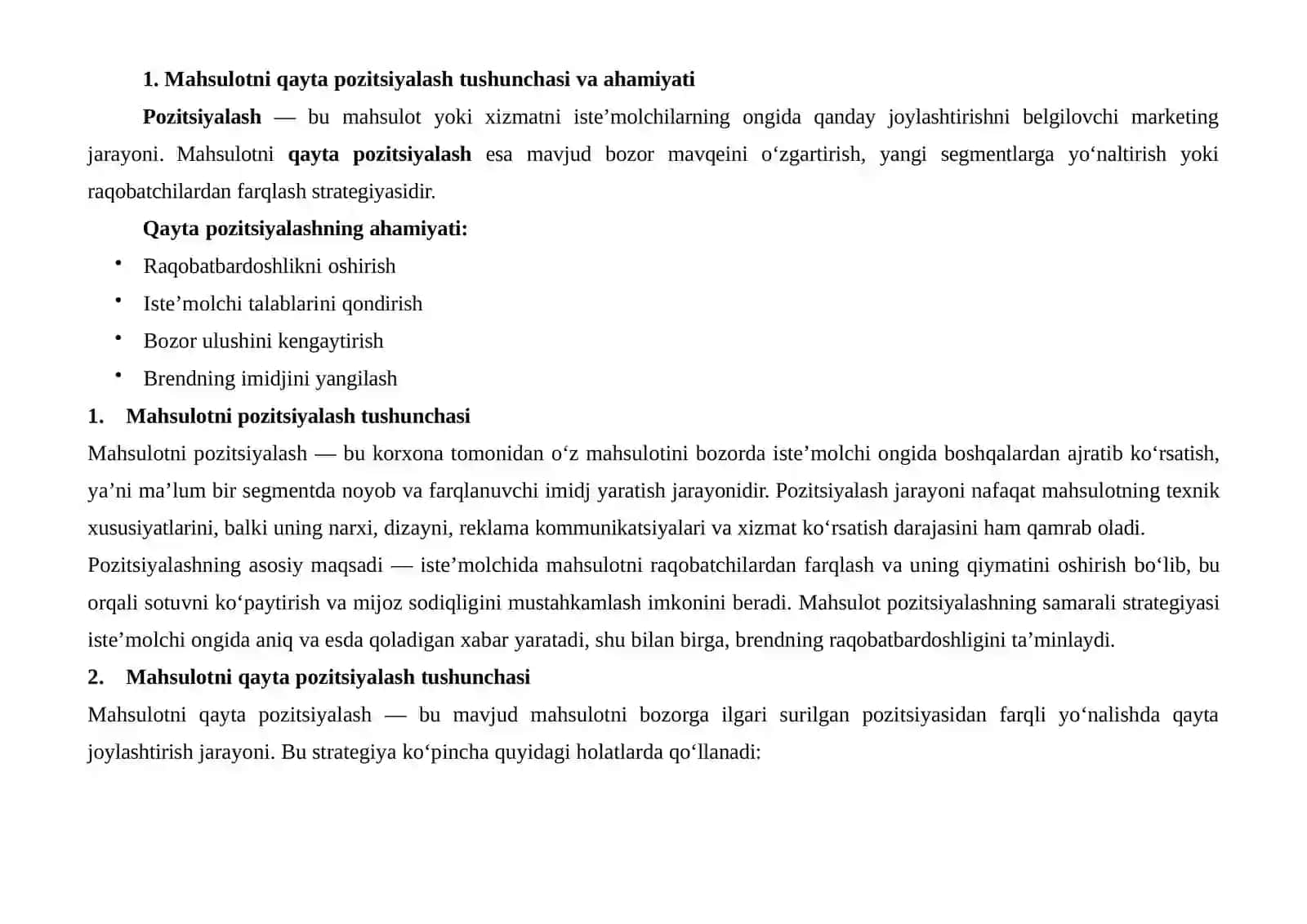 MAHSULOTNIBOZORDAQAYTAPOZITSIYALASHSTRATEGIYASINI ISHLABCHIQISH 4