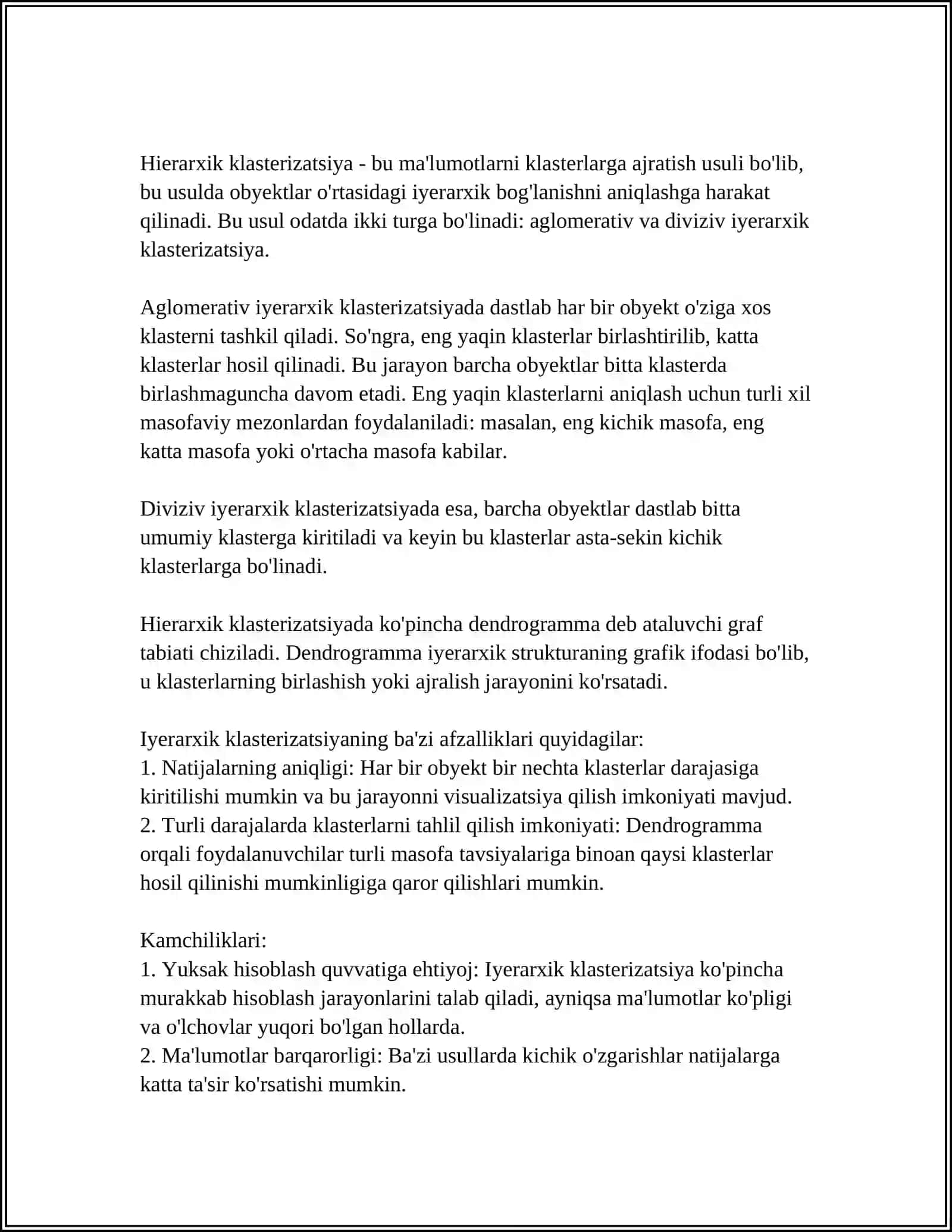 MALUMOTLARNI DATA MINING USSULLARI ORKALI KLASTERIZAYA QILISH 4