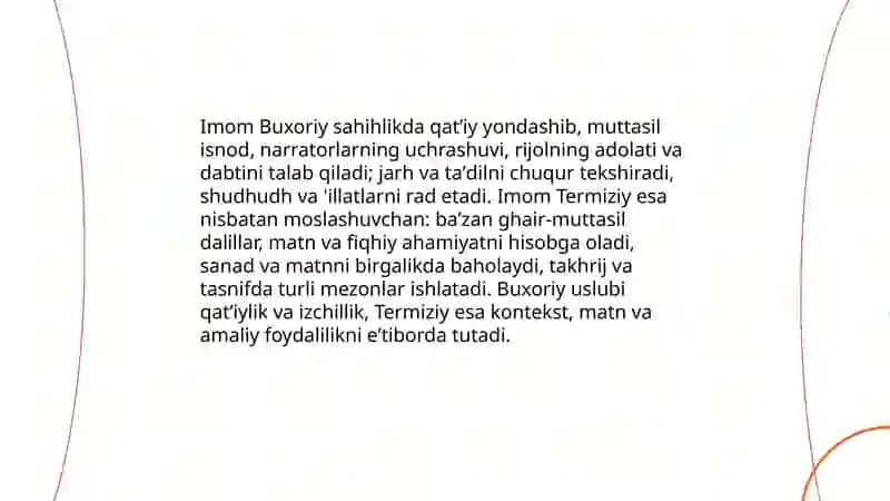 Imom Buxoriy va Imom Termiziyning hadis ilmiga qo‘shgan hissalarini qiyosiy tahlili 4