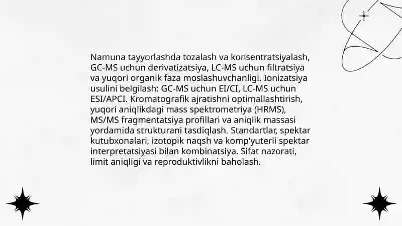 Nomaʼlum organik birikmaning tuzilishini aniqlashda IR, NMR va UV-Vis spektroskopiyasini taqqoslash va tanlash mezonlari 4