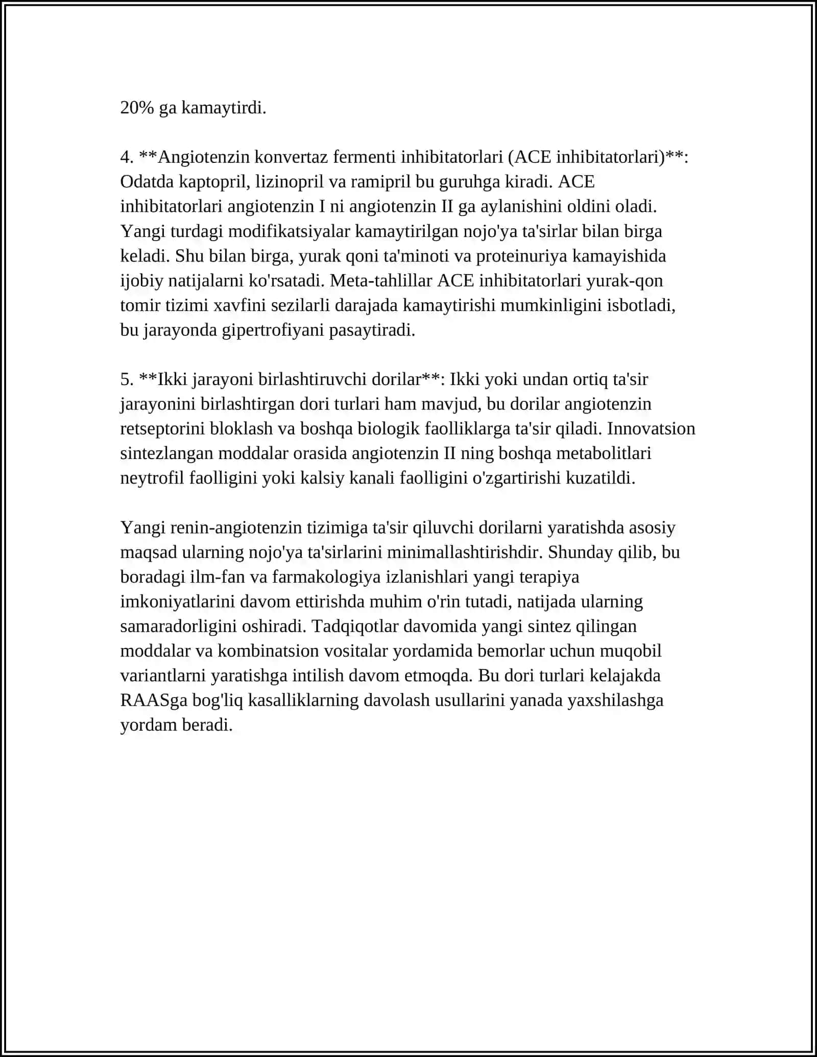 RENIN-ANGIOTENZIN SISTEMASIGA TA'SIR QILUVCHI YANGI DORI VOSITALAR 4