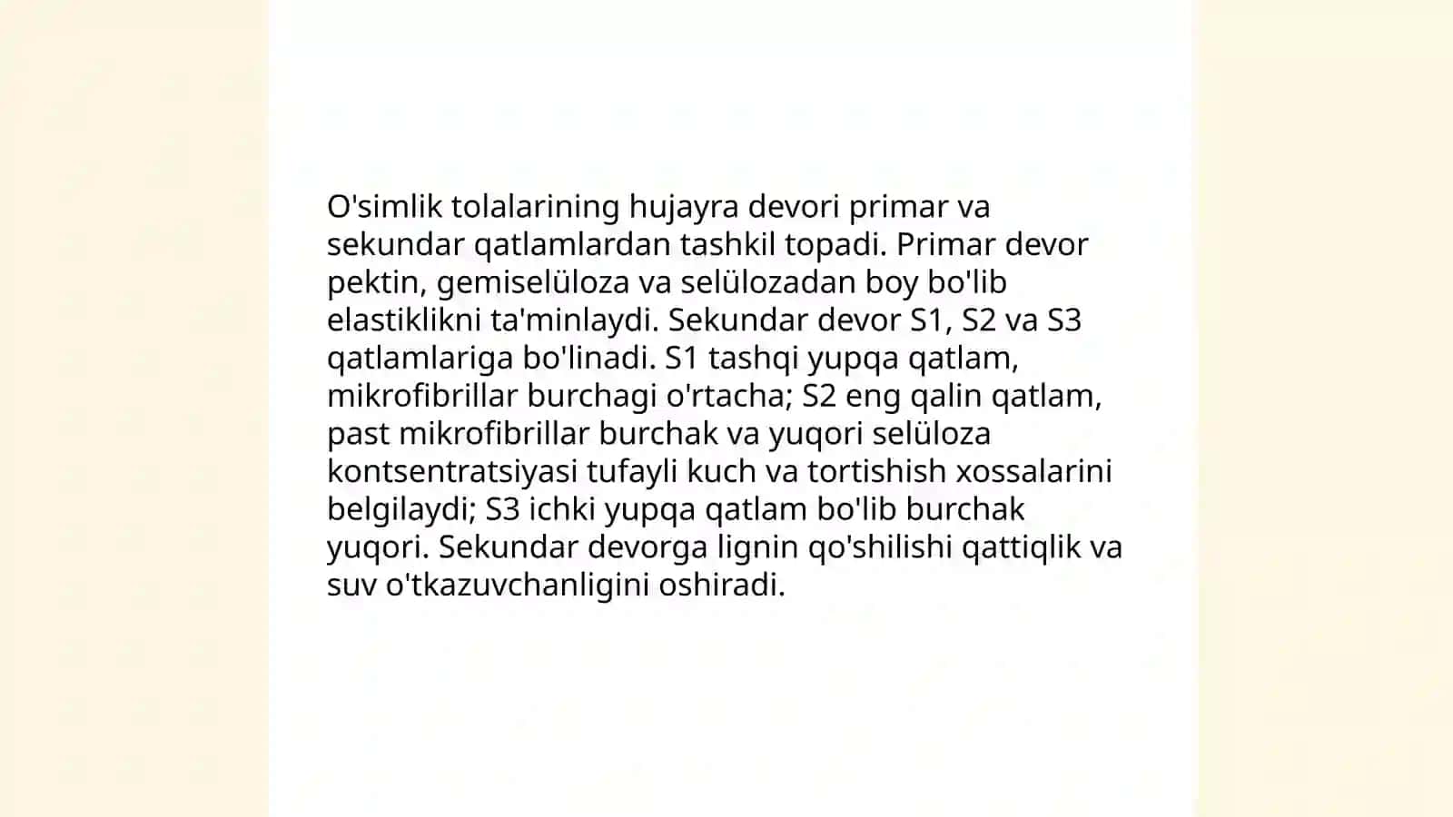 O'simliklar asosida olinadigan tolalar, tuzilishi va xossalari 4