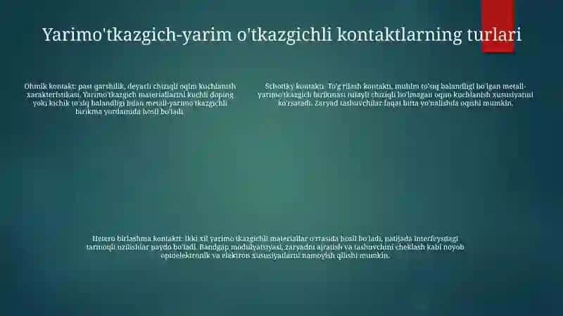 Yarim O'Tkazgich Yarim O'Tkazgich Kontakti 4