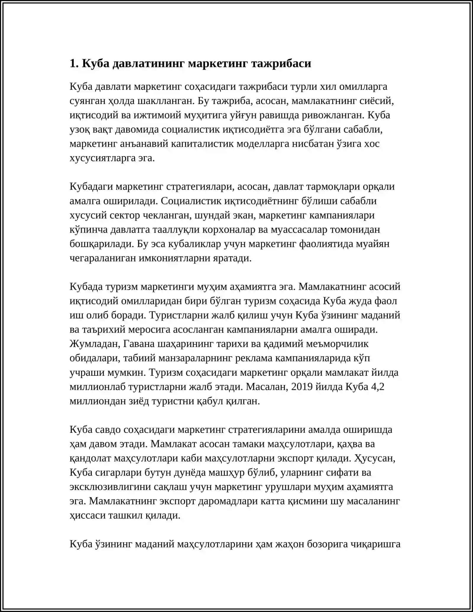 Куба давлатининг маркетинг тажрибаси 4