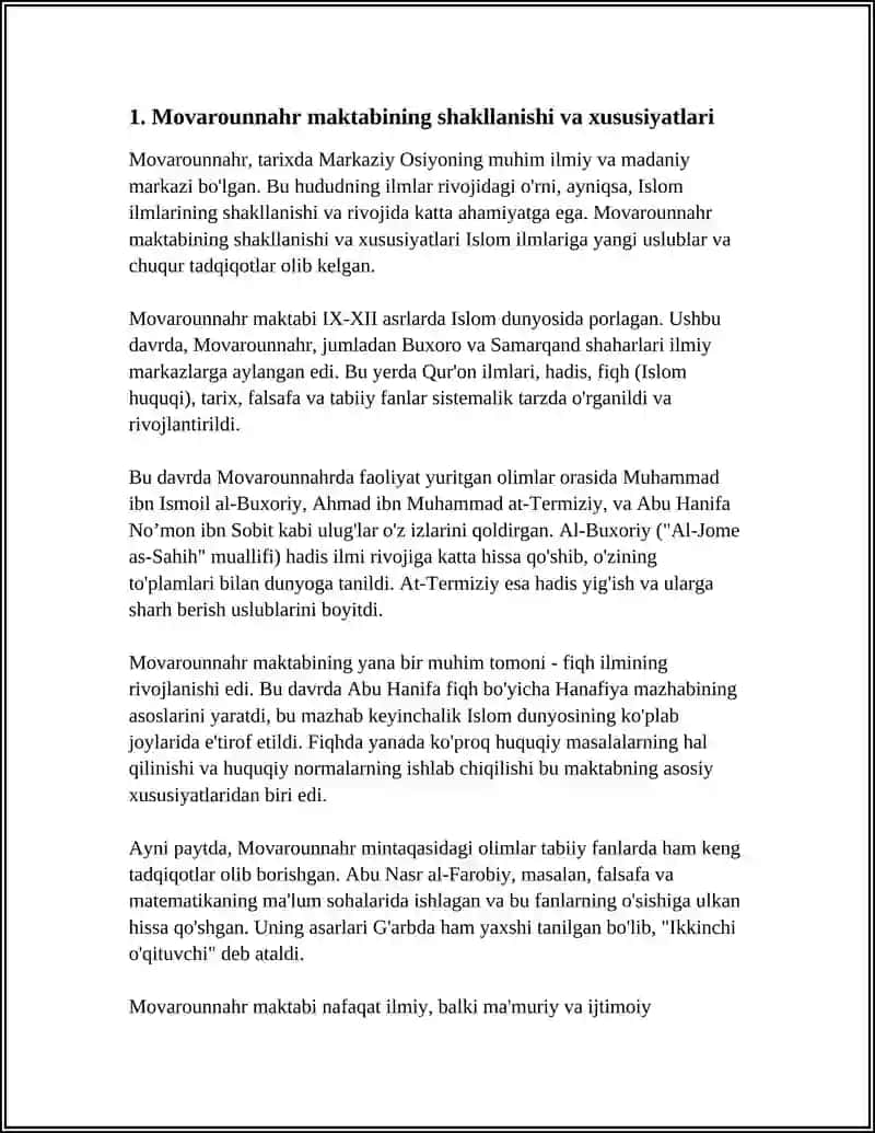 ISLOM ILMLARI. ISLOM ILMI RIVOJIDA MOVAROUNNAHR OLIMLARINING OʻRNI 4