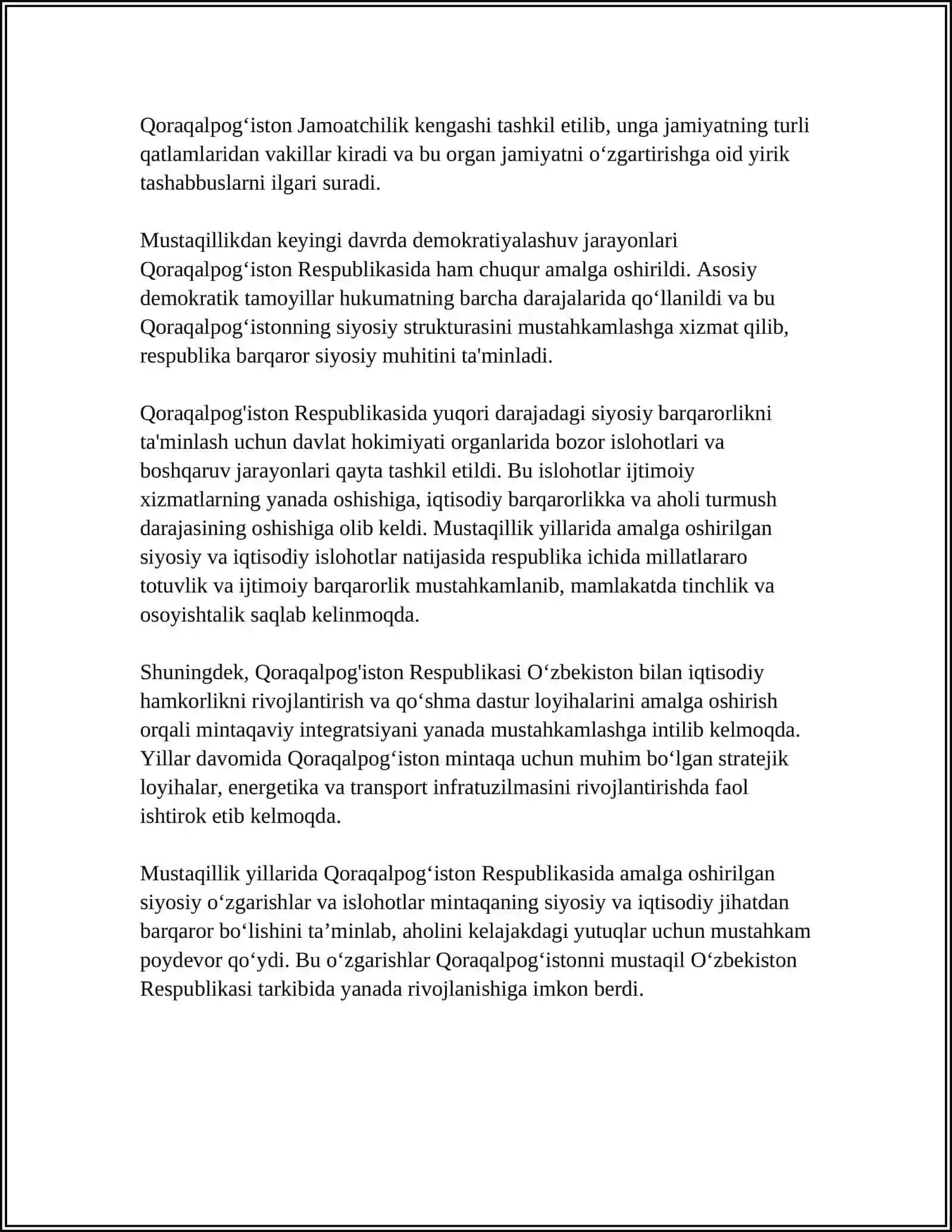 MUSTAQILLIK YILLARIDA QORAQALPOGʻISTON RESPUBLIKASI 4