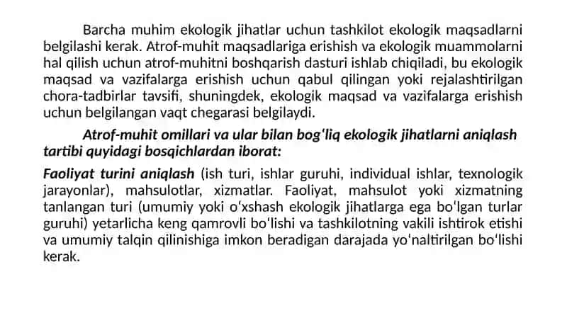 Ekologik jihatlar bilan bog‘liq ekologik ta’sirlarning ahamiyatini baholash 4
