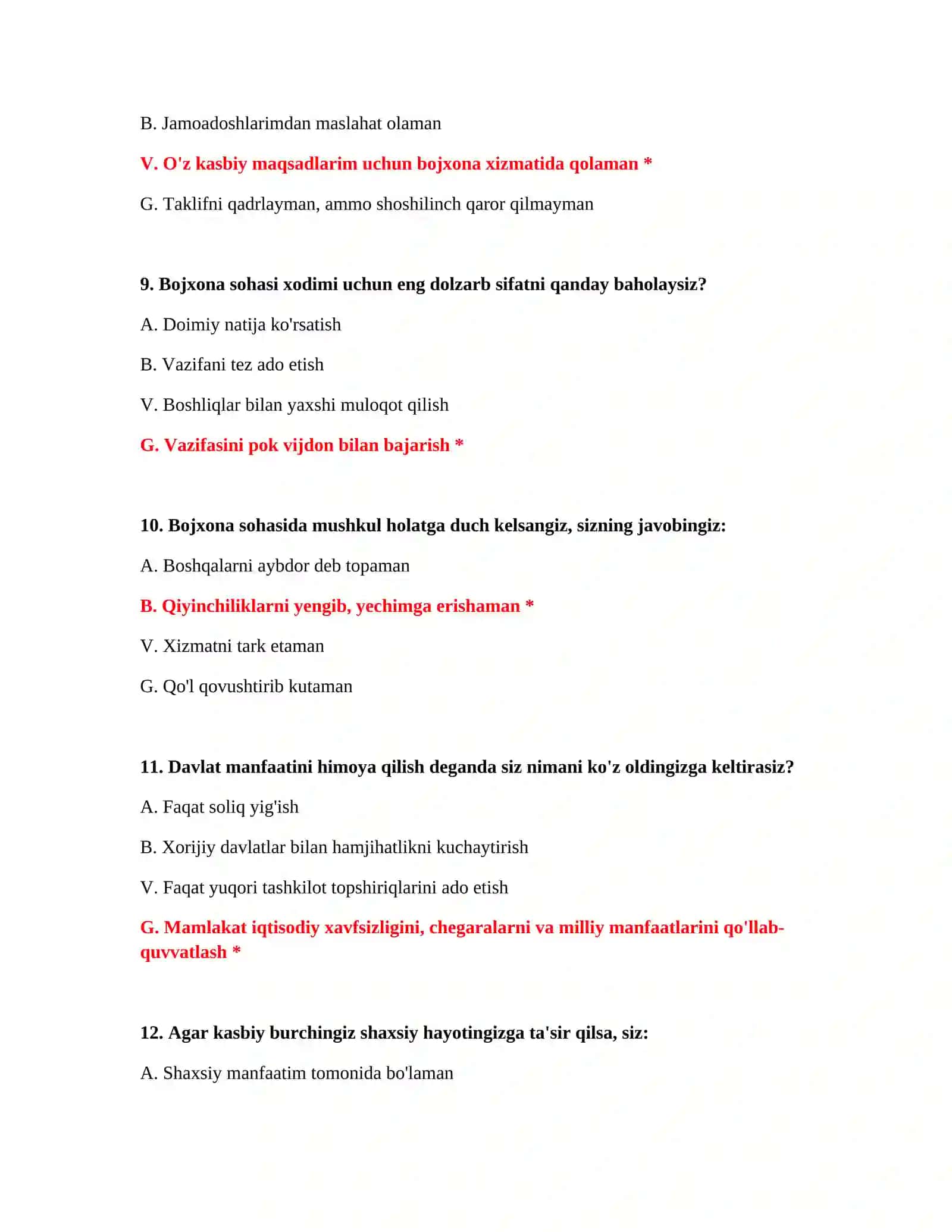Huquqiy bilim testlari bojxona 4