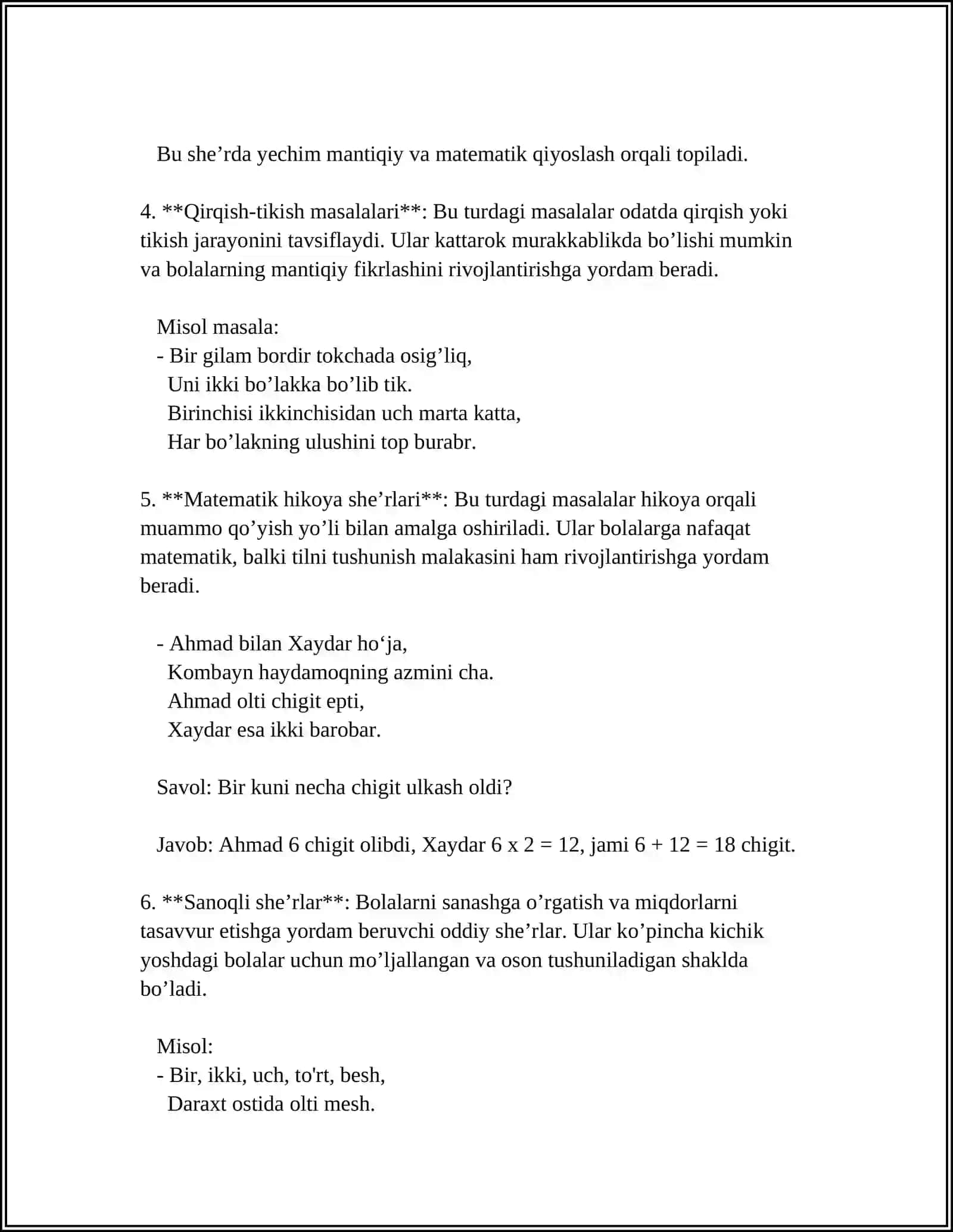 SHE'RIY MATEMATIK MASALALAR VA MATEMATIK BOSHQOTIRMALAR TUZISH 4