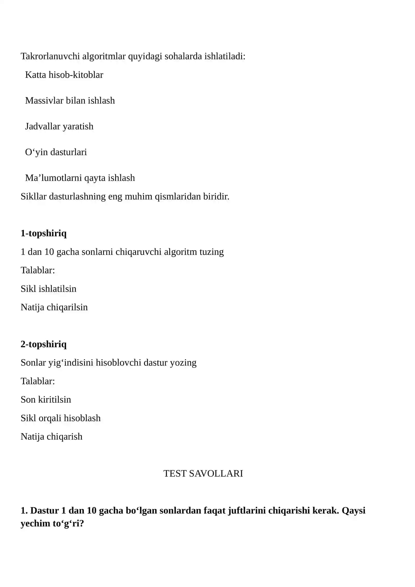 Takrorlanuvchi jarayonlarni dasturlash 4