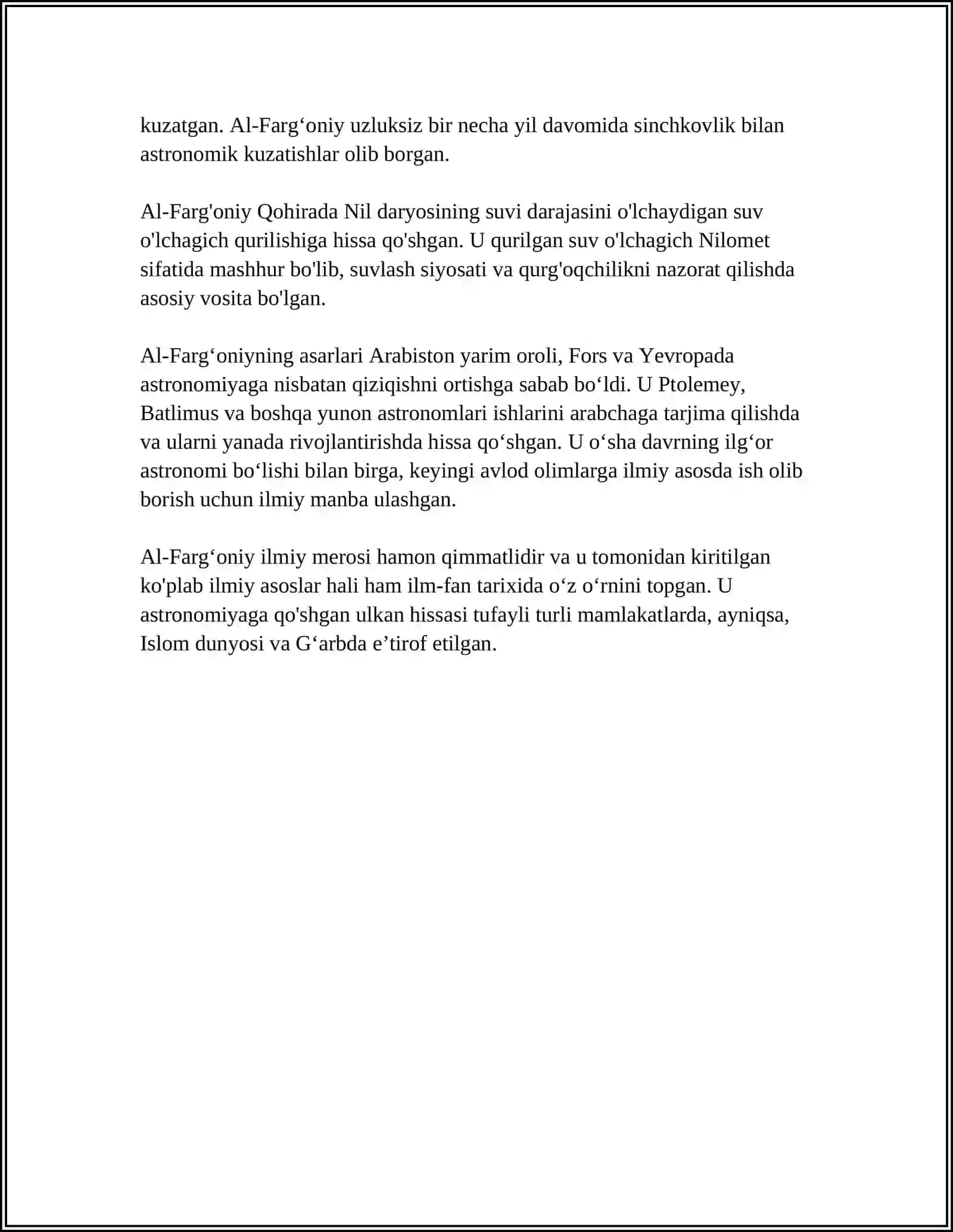 IX-XII ASRLARDA MAMLAKATIMIZ HUDUDIDA RO'Y BERGAN MADANIY UYG'ONISH, BUYUK ALLOMALARIMIZNING JAHON SIVILIZATSIYASIGA QO'SHGAN HISSASI 4
