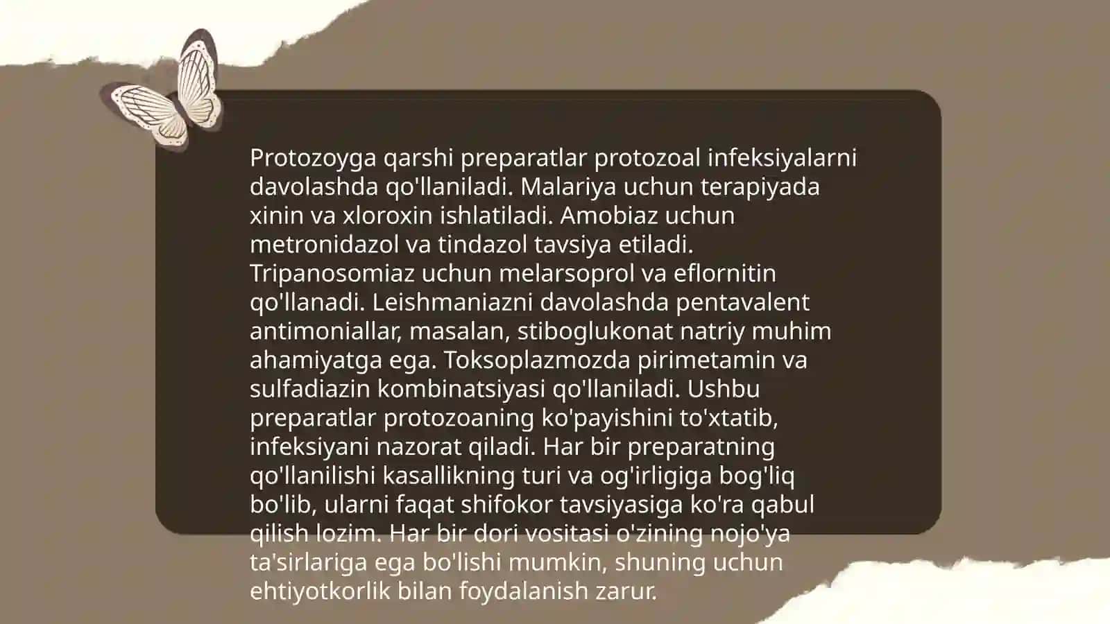 Gijjaga, protozoyga va gelmintlarga qarshi dori vositalariva farmakologiyasi 4
