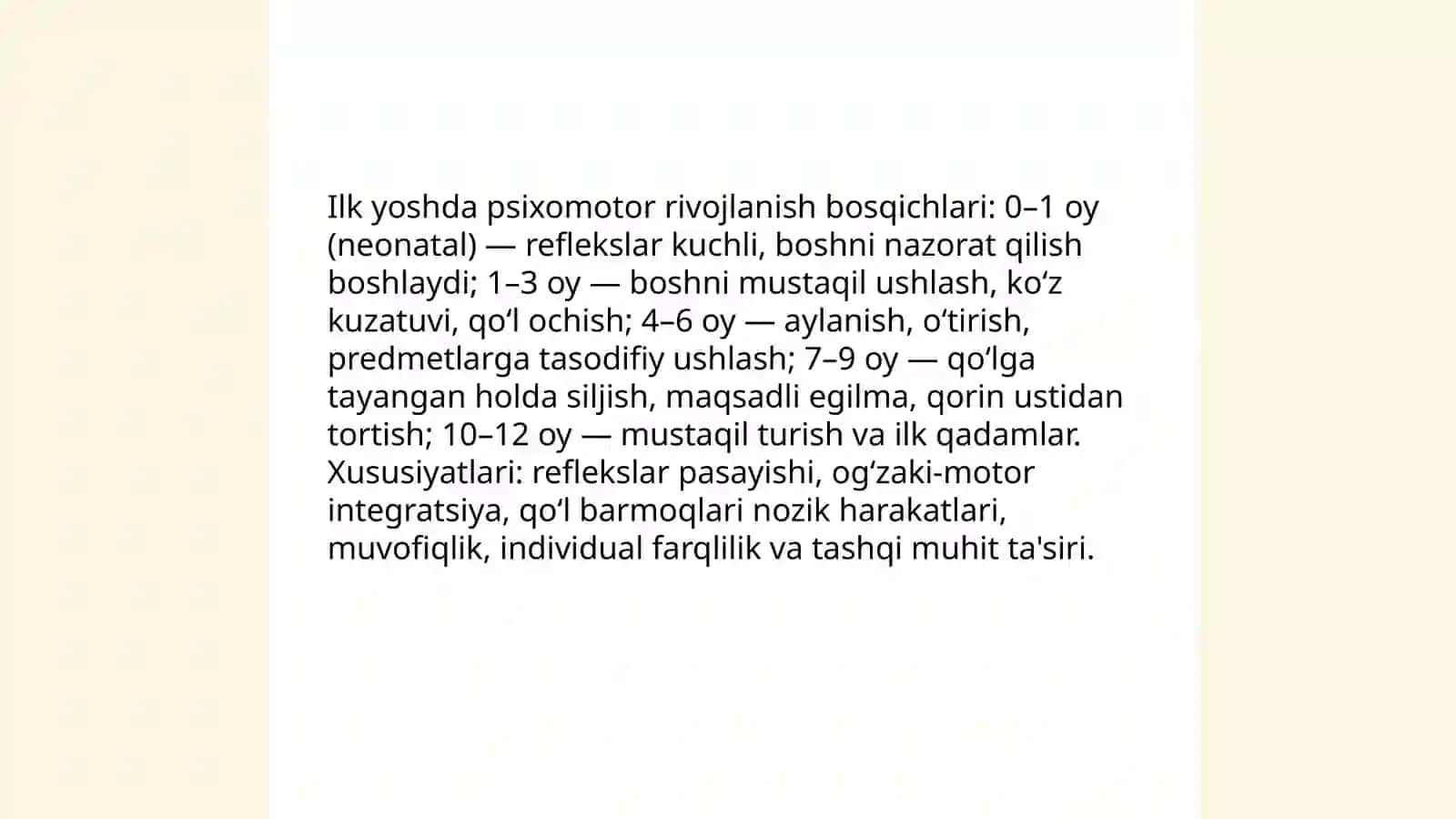I'l yoshdagi bolalar rivojlanish bosqichlarining psixologik pedogogik xususiyatlari 4
