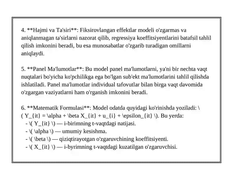 Fiksirovlangan Effektlar va Tasodifiy Effektlar Modellari 4