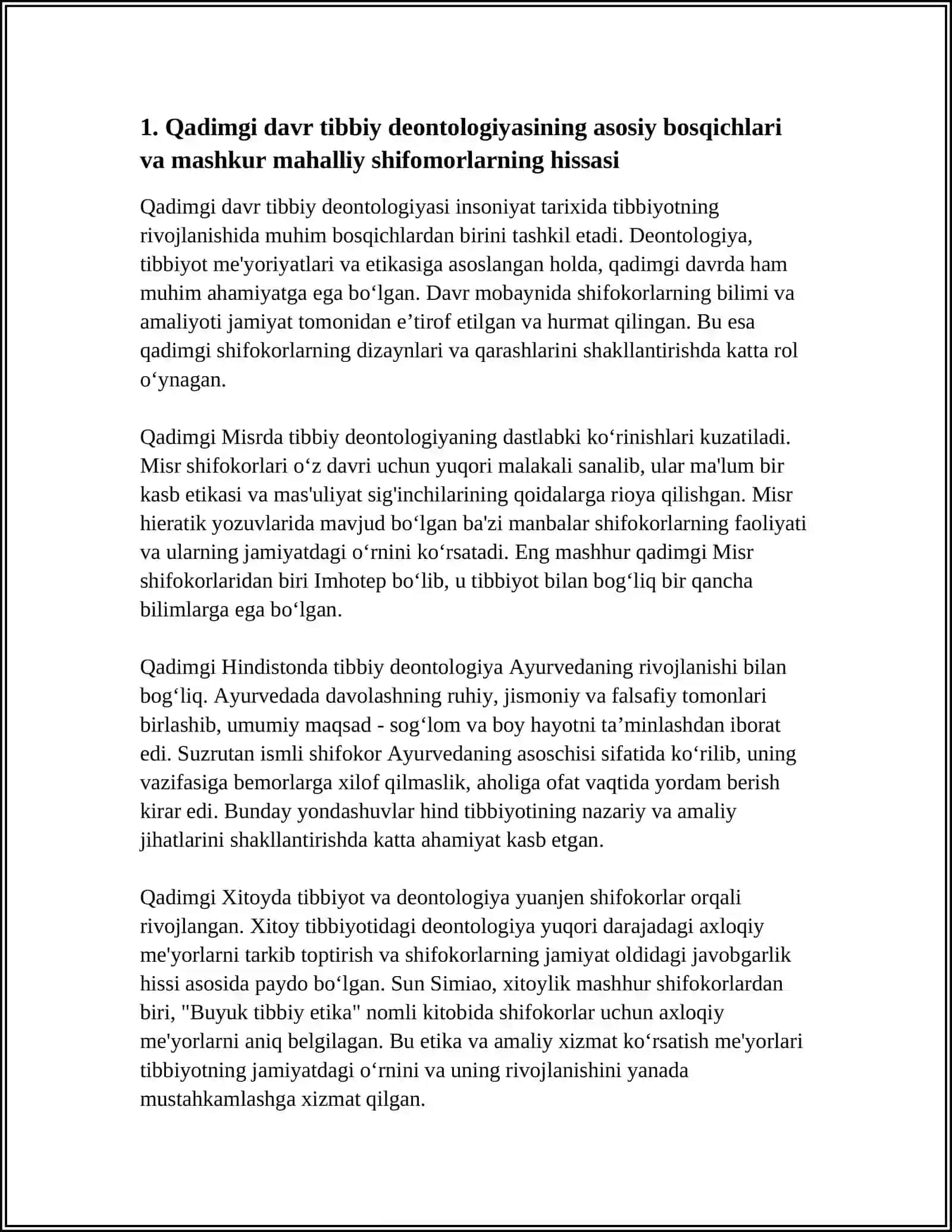 TIBBIY DEONTOLOGIYANING SHAKLLANISHINING ASOSIY BOSQICHLARI VA UNING RIVOJLANISHIGA MASHKUR MAHALLIY SHIFOMORLARNING HISSALARI 4