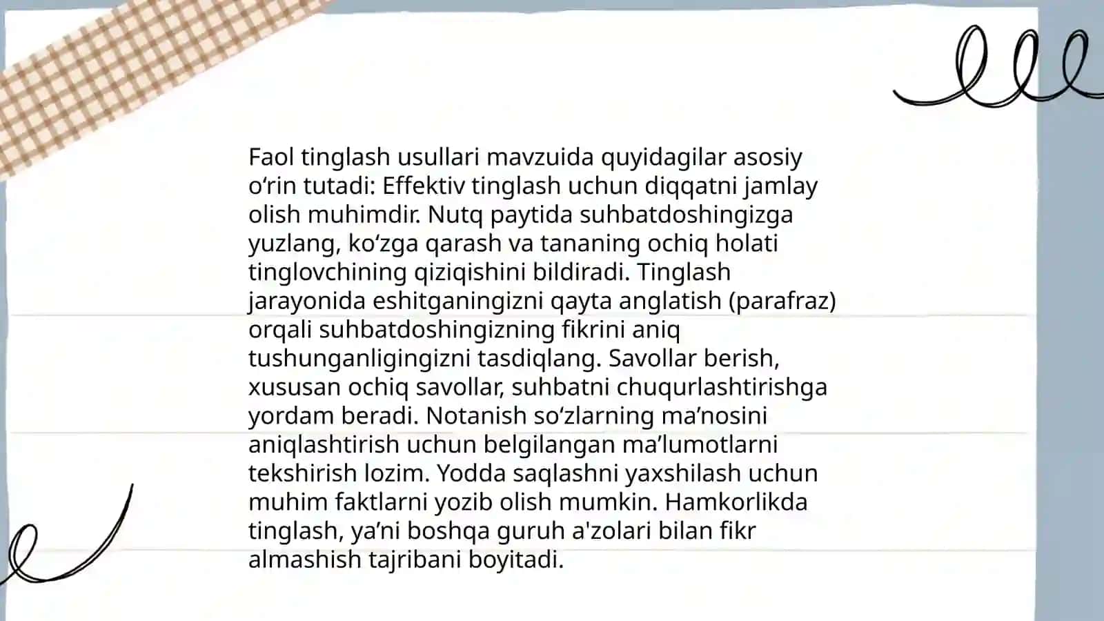 Muloqotda tinglash va suhbatlashish faolligi darajalari 4
