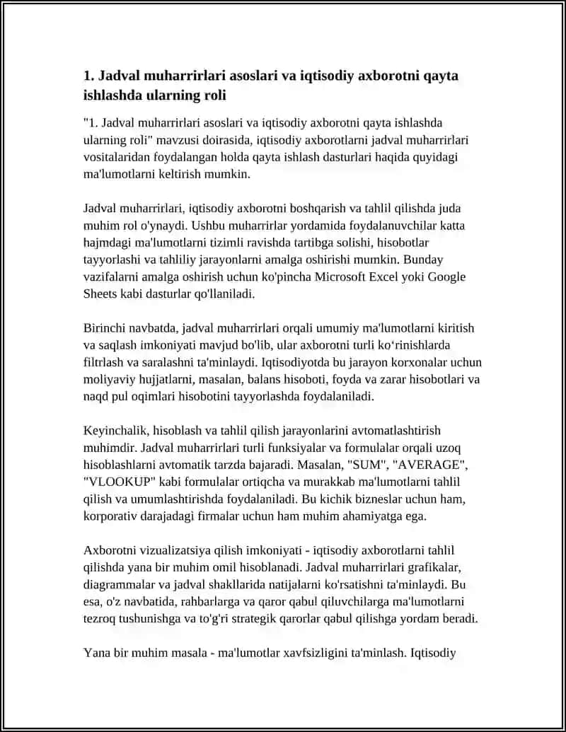 IQTISODIY AXBOROTLARNI JADVAL REDAKTORLARI VOSITALARIDAN FOYDALANGAN HOLDA QAYTA ISHLASH DASTURLARI 4