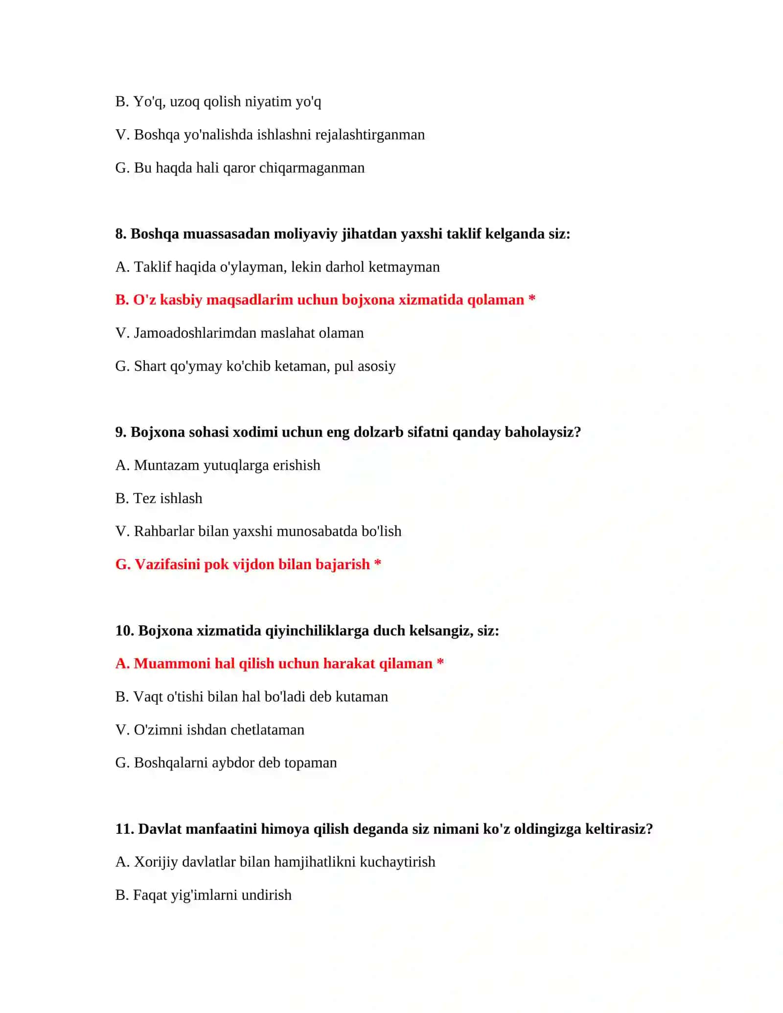Bojxona xizmatiga kirish imtihonga tayyorlanish psixologik sinov savollari 4