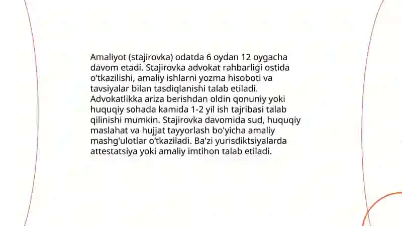 Advokatlik maqomiga ega boʻlish uchun talablarning umumiy tavsifi 4