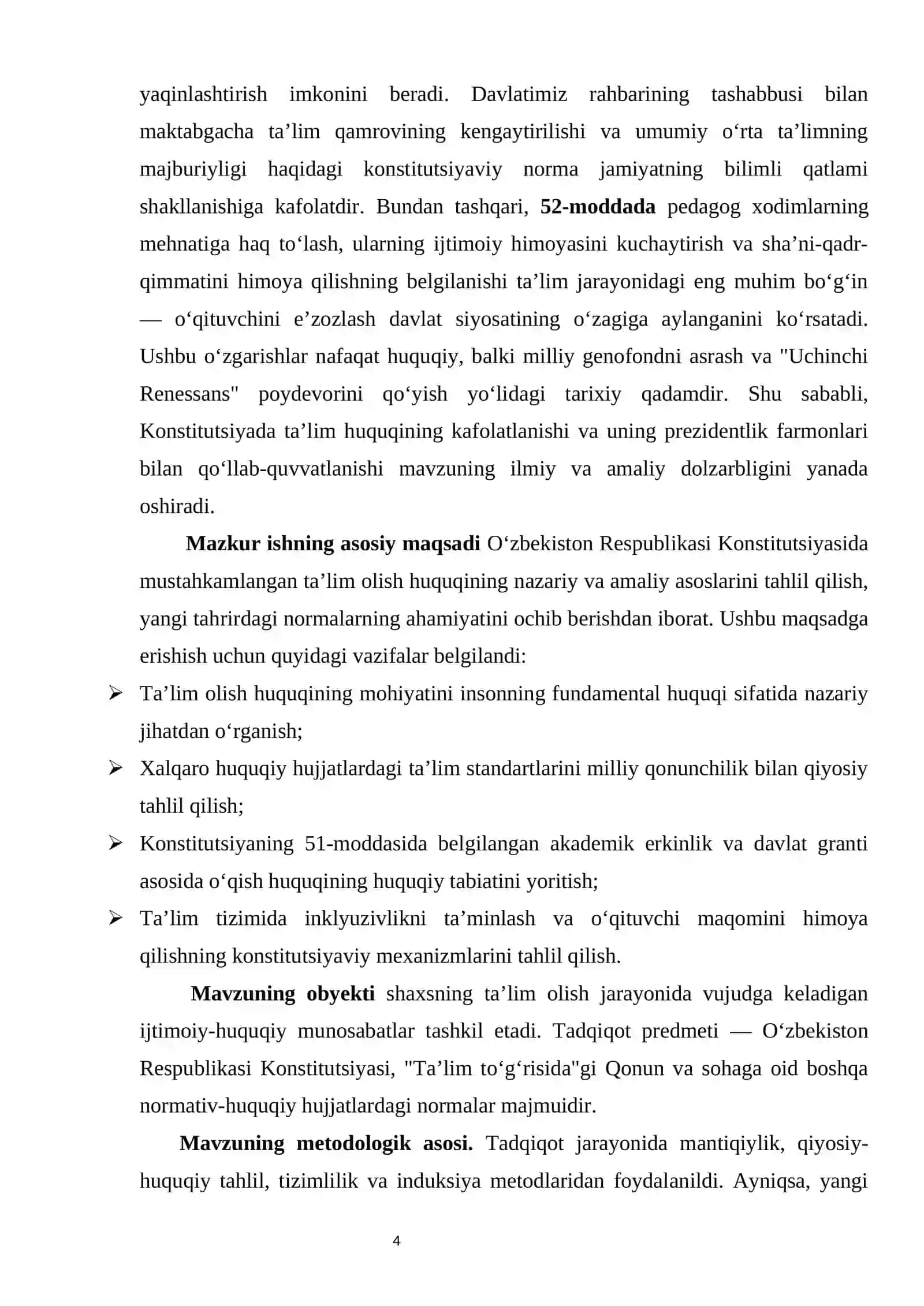 Konstitutsiya ta'lim olish huquqi kurs ishi 4