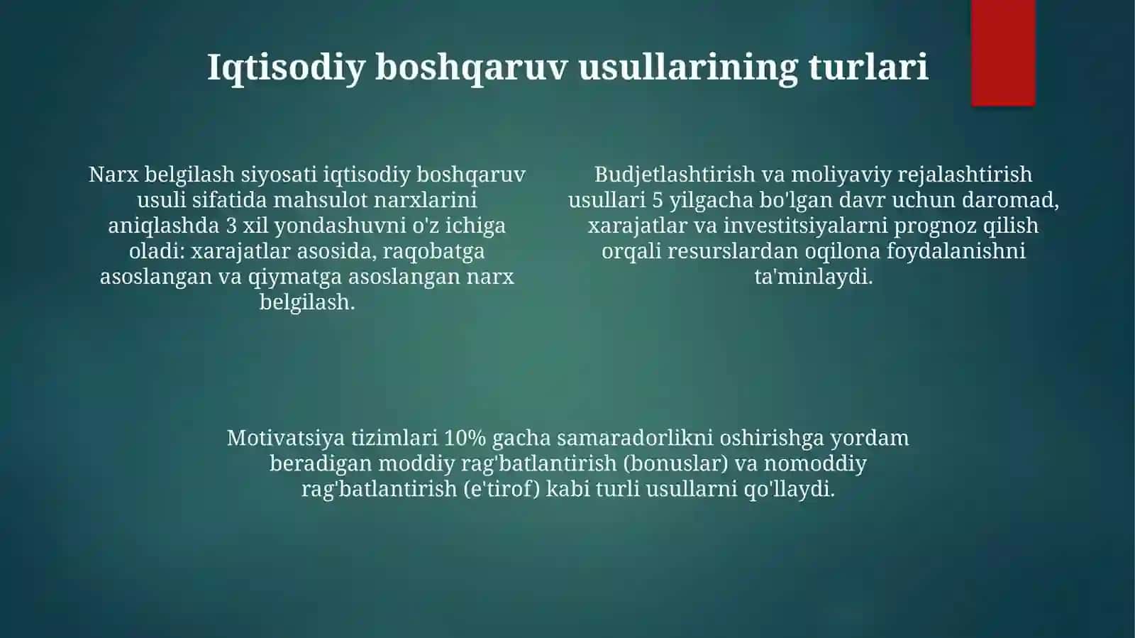 Boshqarishning iqtisodiy usuli - korxona samarali boshqarishning asosi 4