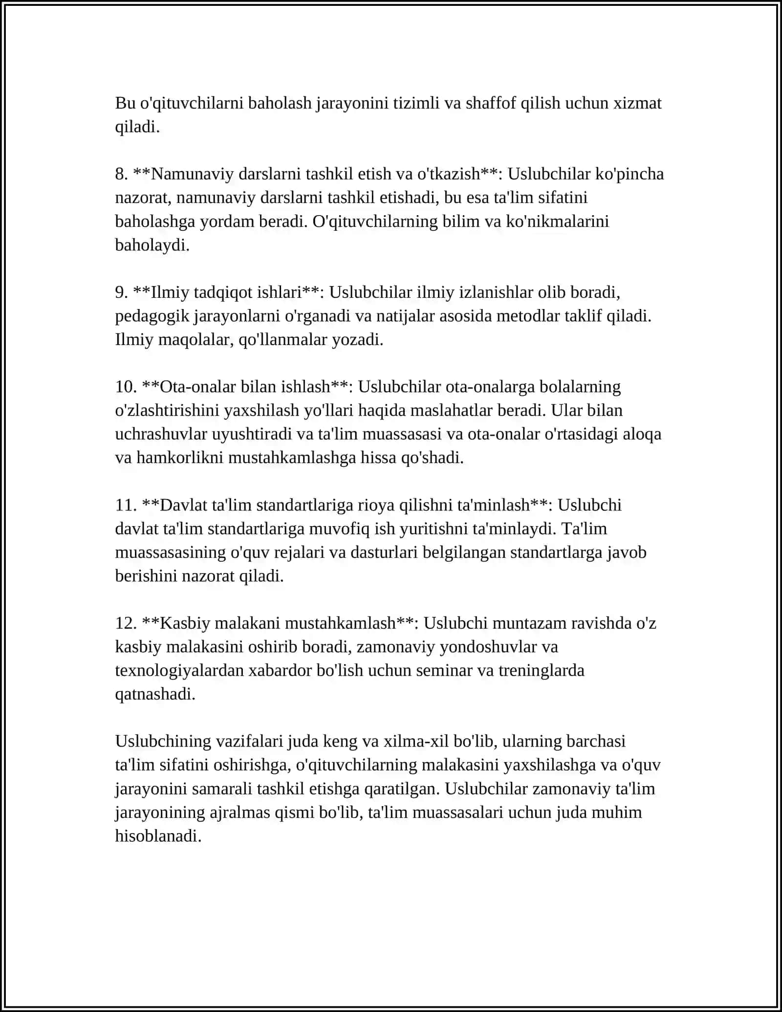 Uslubchining kasbiy vazifalari 4